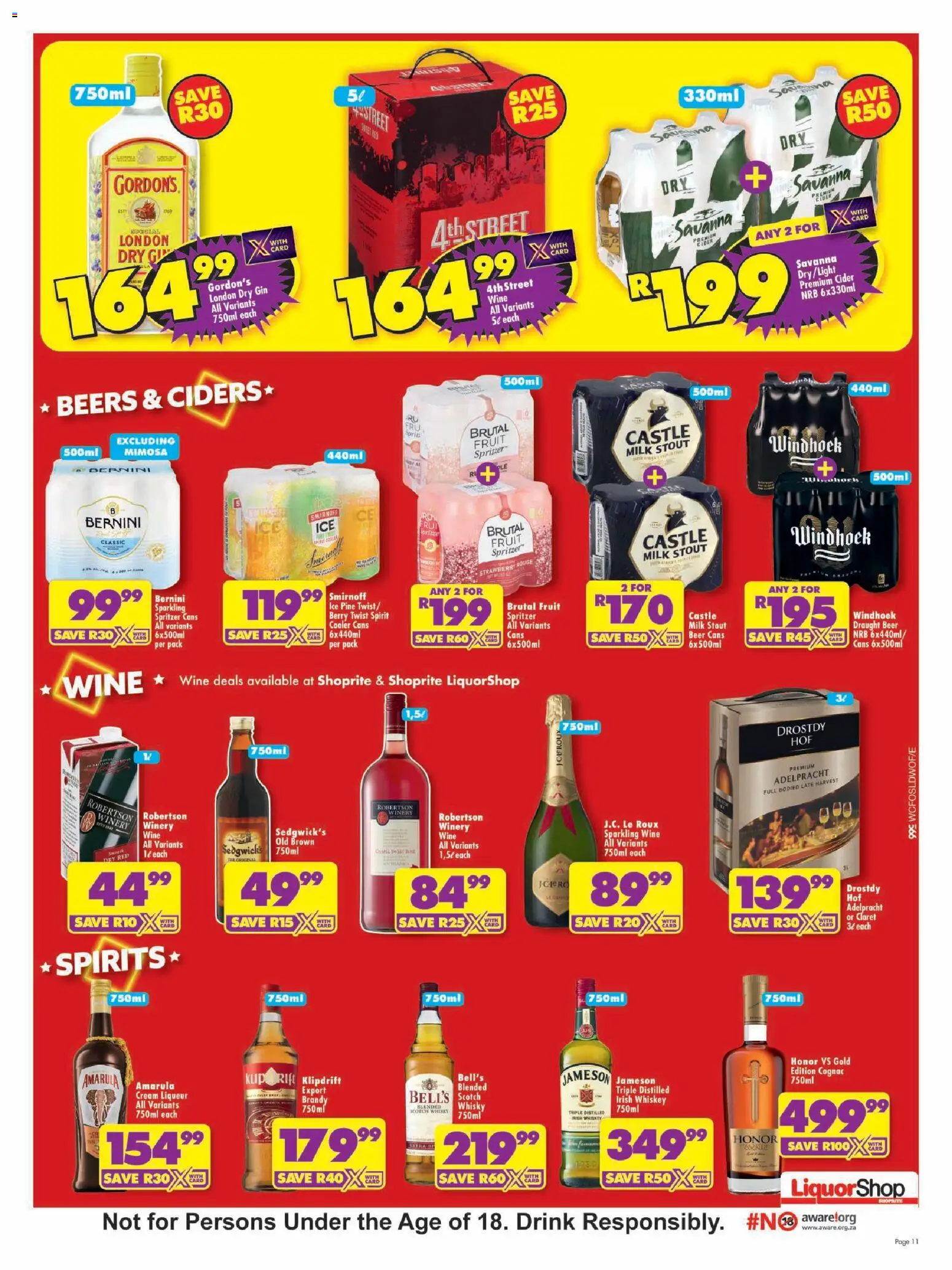 New Shoprite catalogue – valid from 20/07/2026 | Page: 11 | Products: Brandy, Cider, Milk, Gin
