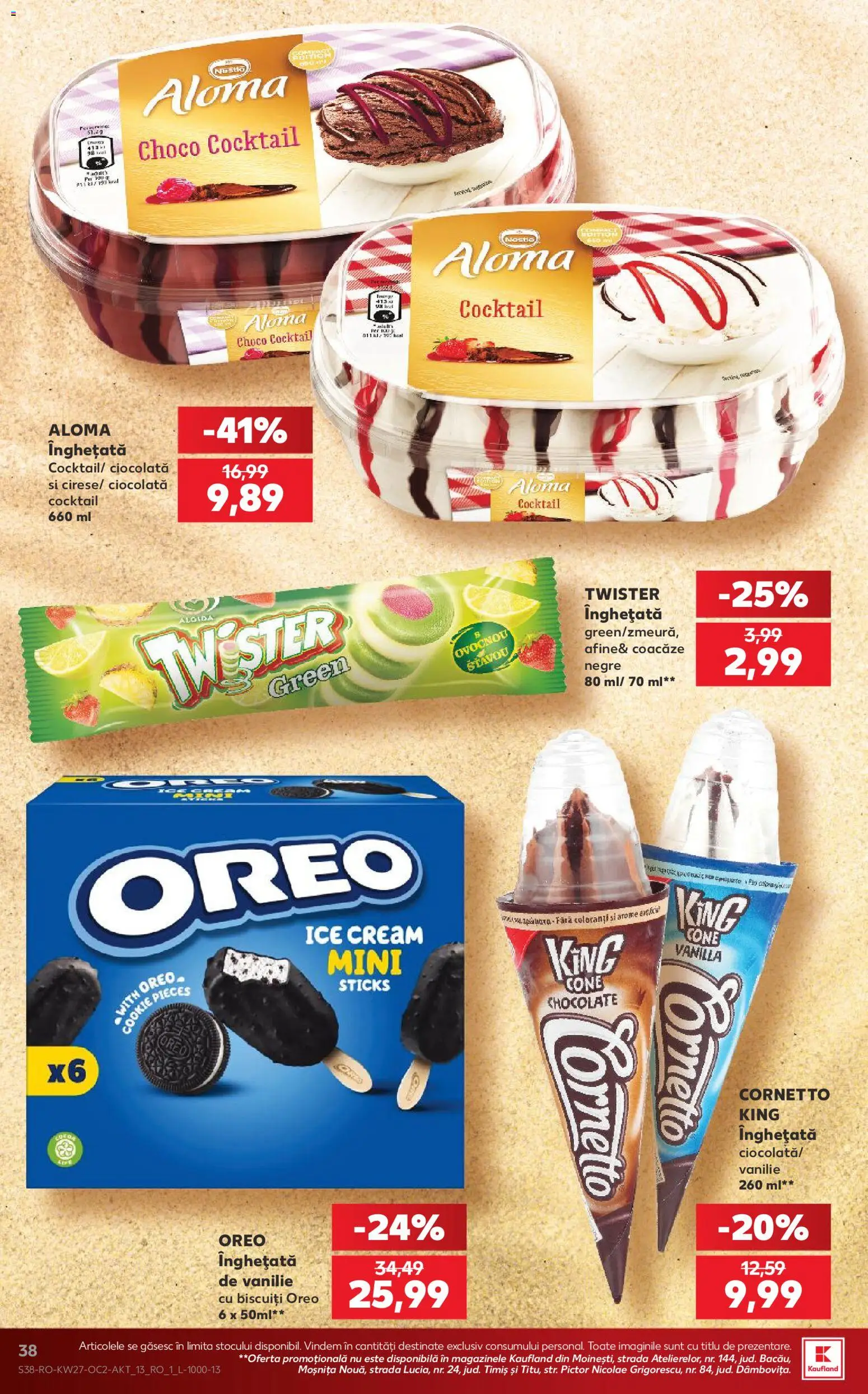 Noul catalog Kaufland – valabil de la 01.07.2026 | Pagină: 38 | Produse: Ciocolată, Cocktail, Biscuiți, Înghețată