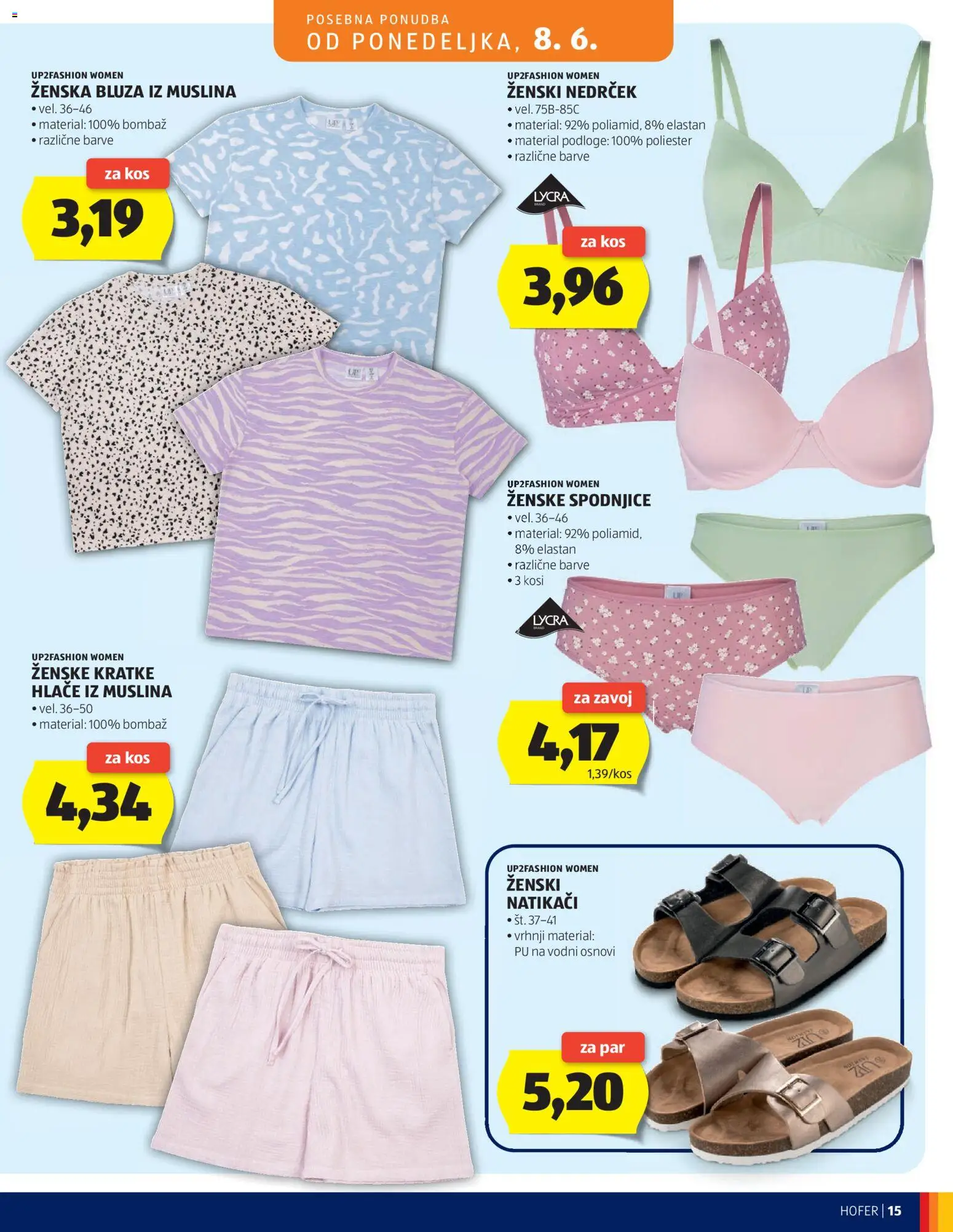 Hofer SI katalog | vrijedi od 03.06.2026 | Stranica: 15 | Proizvodi: Bluza, Hlače, Kratke hlače
