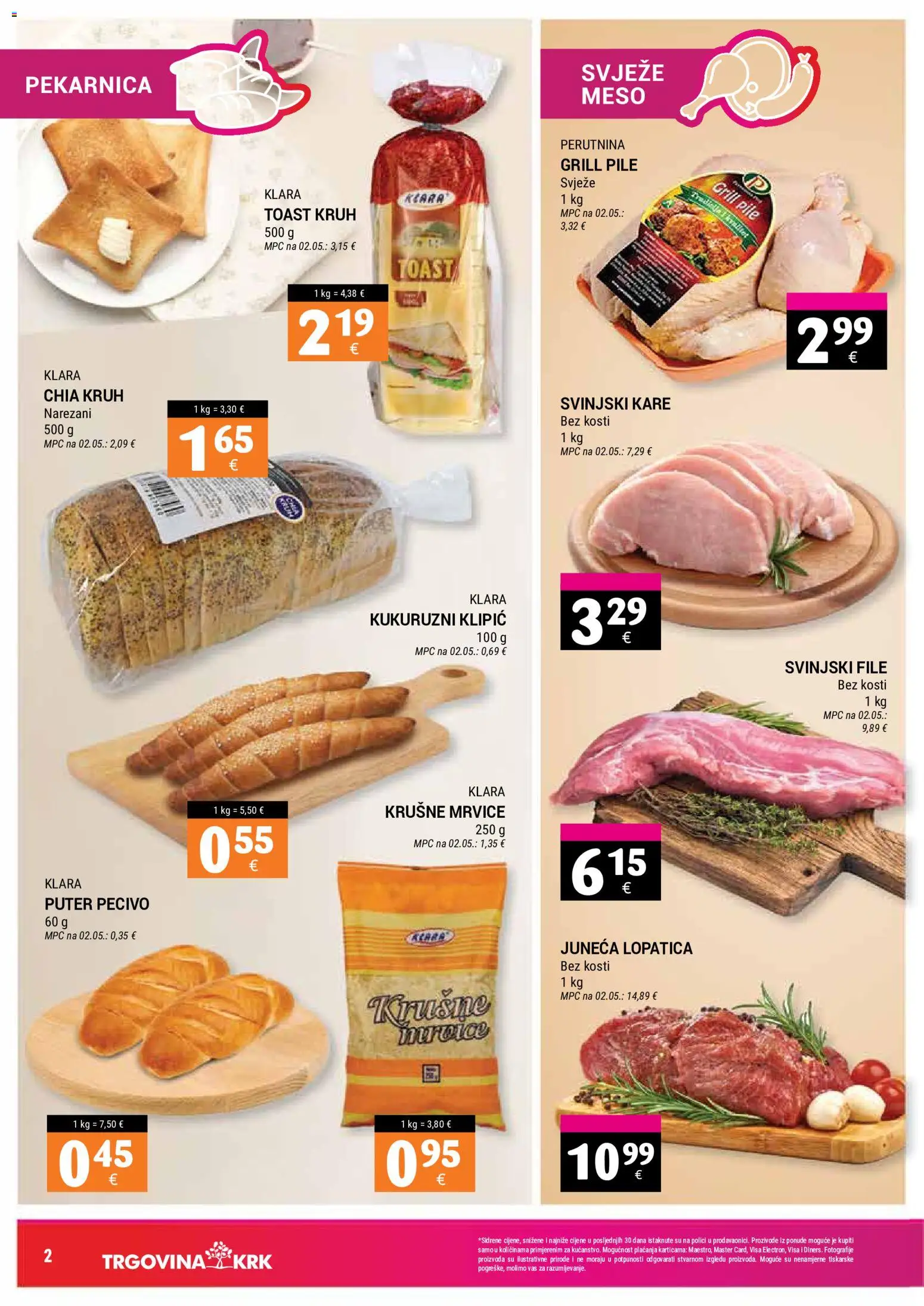 Trgovina Krk katalog | vrijedi od 16.07.2026 | Stranica: 2 | Proizvodi: Svinjski kare, Krušne mrvice, Toast, Pecivo