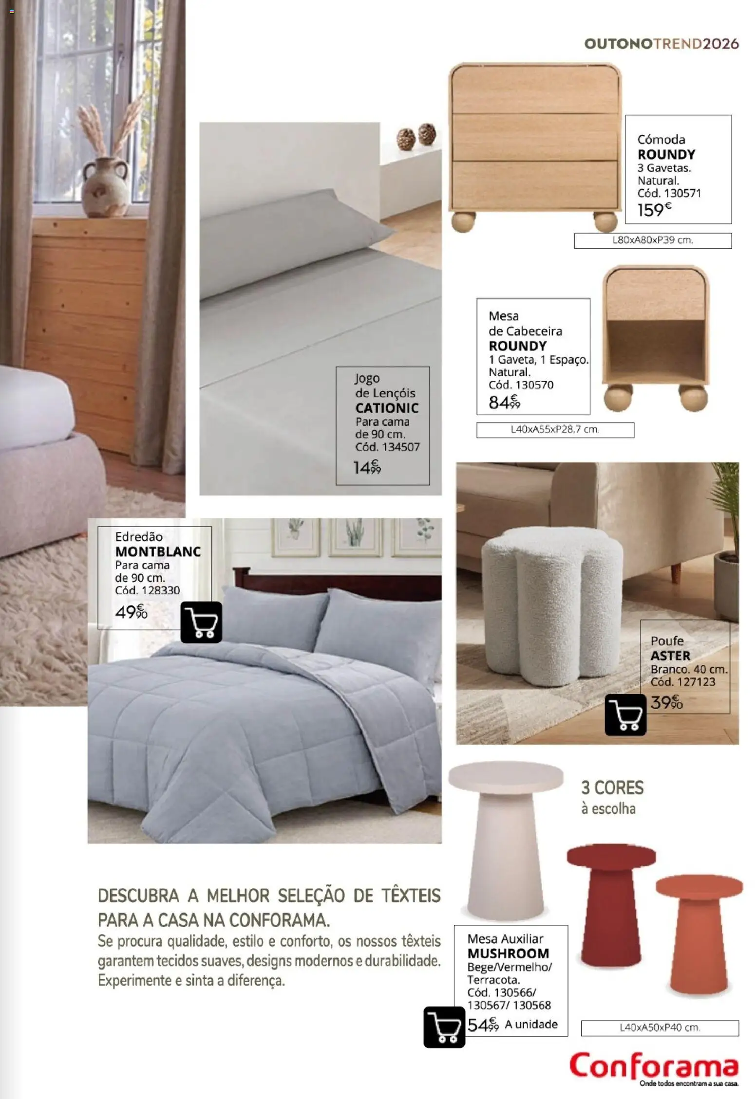 Conforama Outono Trend │ válido de 30/09/2026 | Página: 21 | Produtos: Lençóis, Cama, Mesa de cabeceira, Mesa
