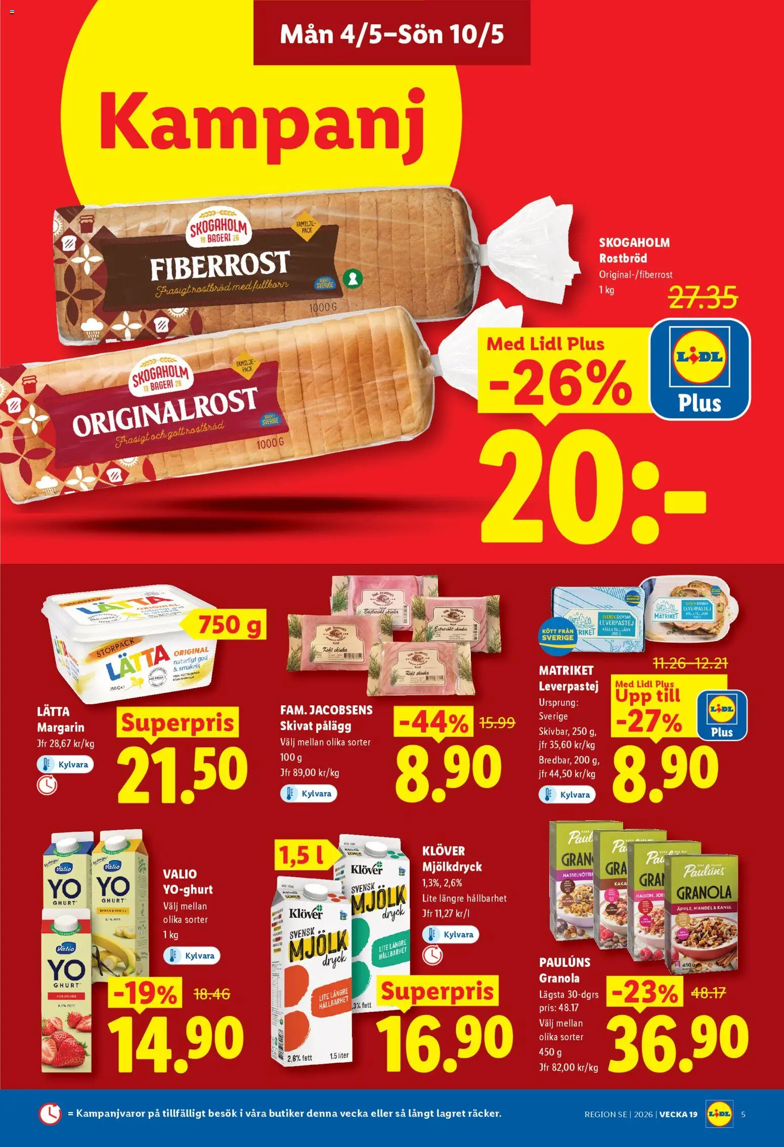Lidl reklamblad aktuell från 04.05.2026 | Sida: 5 | Produkter: Leverpastej, Mjölk, Yoghurt, Skinka
