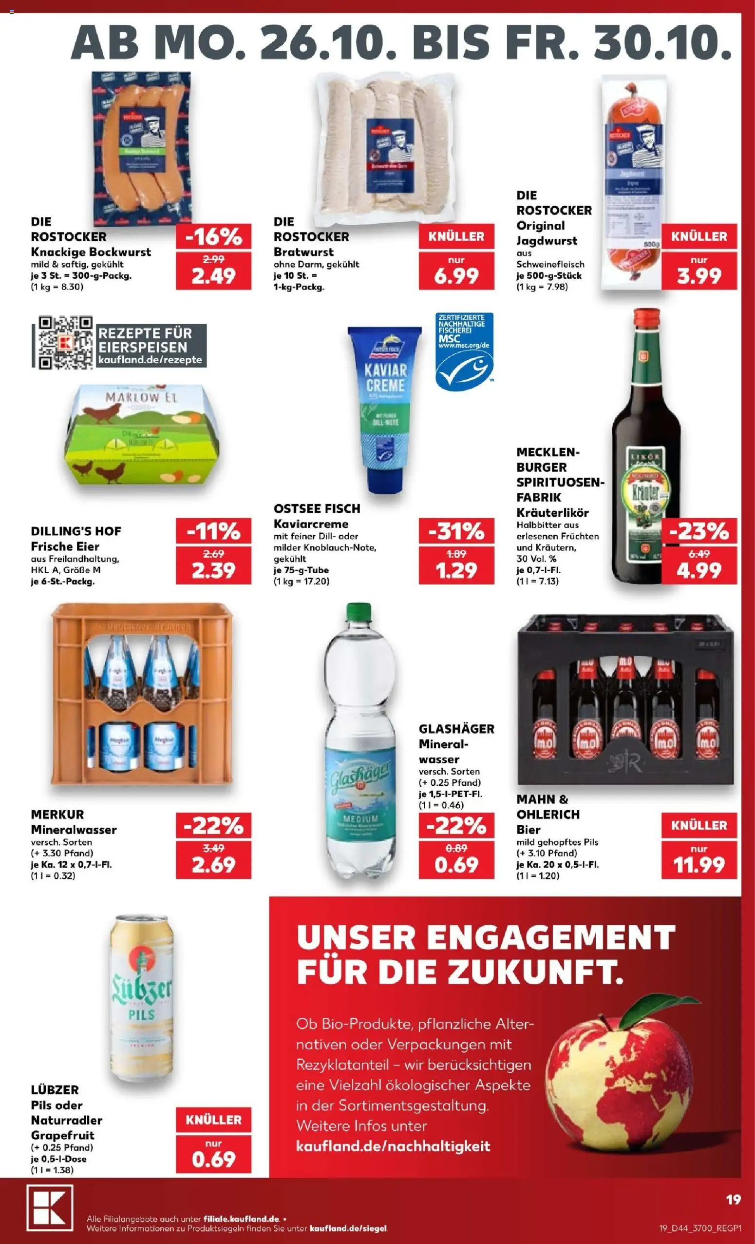 Kaufland Prospekt Rostock – gültig ab 25.10.2026 | Seite: 19 | Produkte: Eier, Bier, Fisch, Lubzer