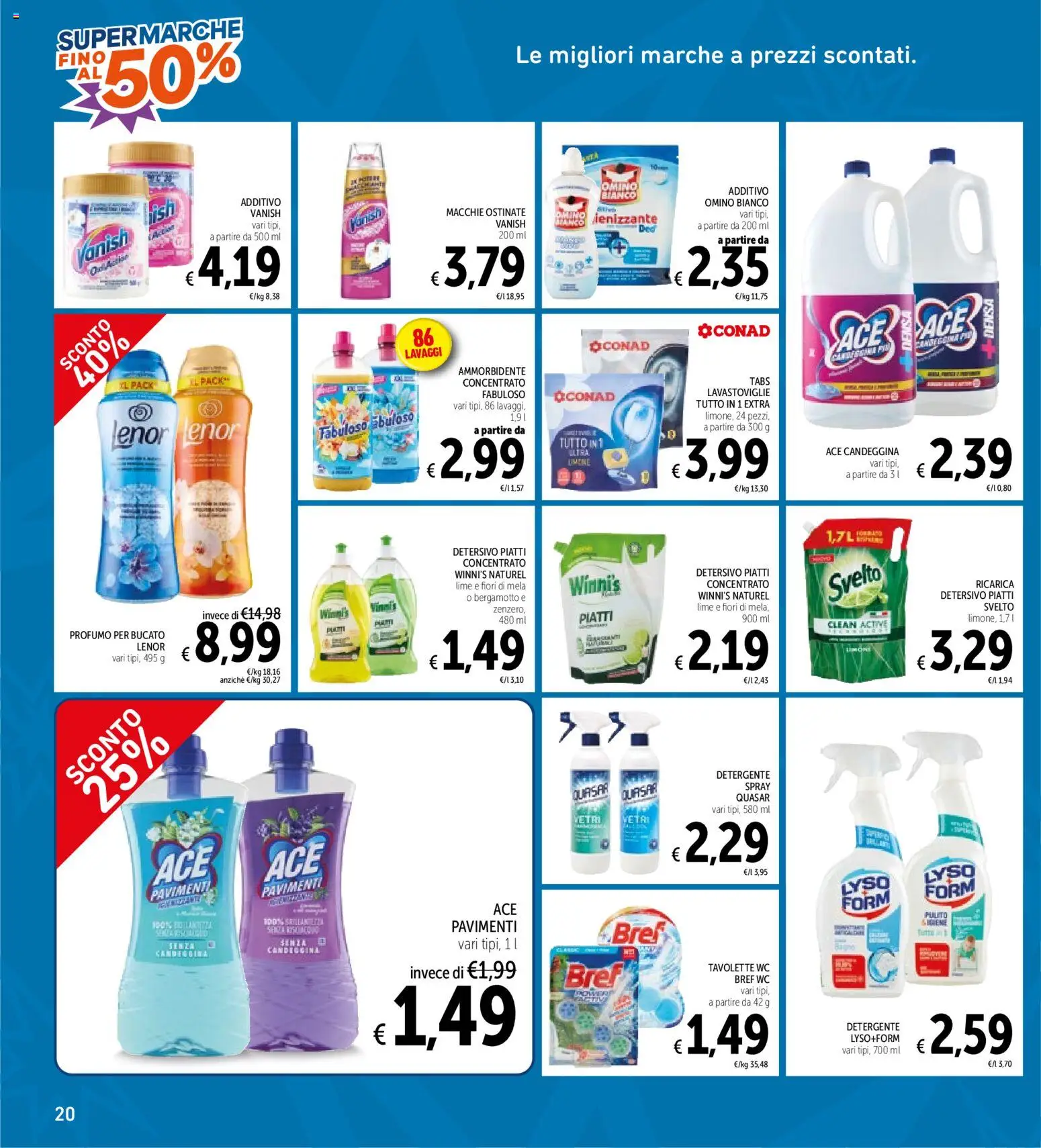 Volantino Spazio Conad del 28/07/2026 | Pagina: 20 | Prodotti: Ammorbidente, Detergente, Lavastoviglie, Profumo