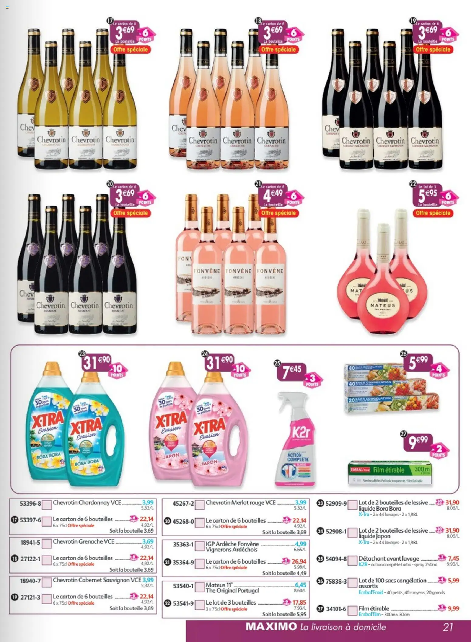{H1} | Page: 21 | Produits: Cabernet Sauvignon, Détachant avant lavage, Bouteille, Thé