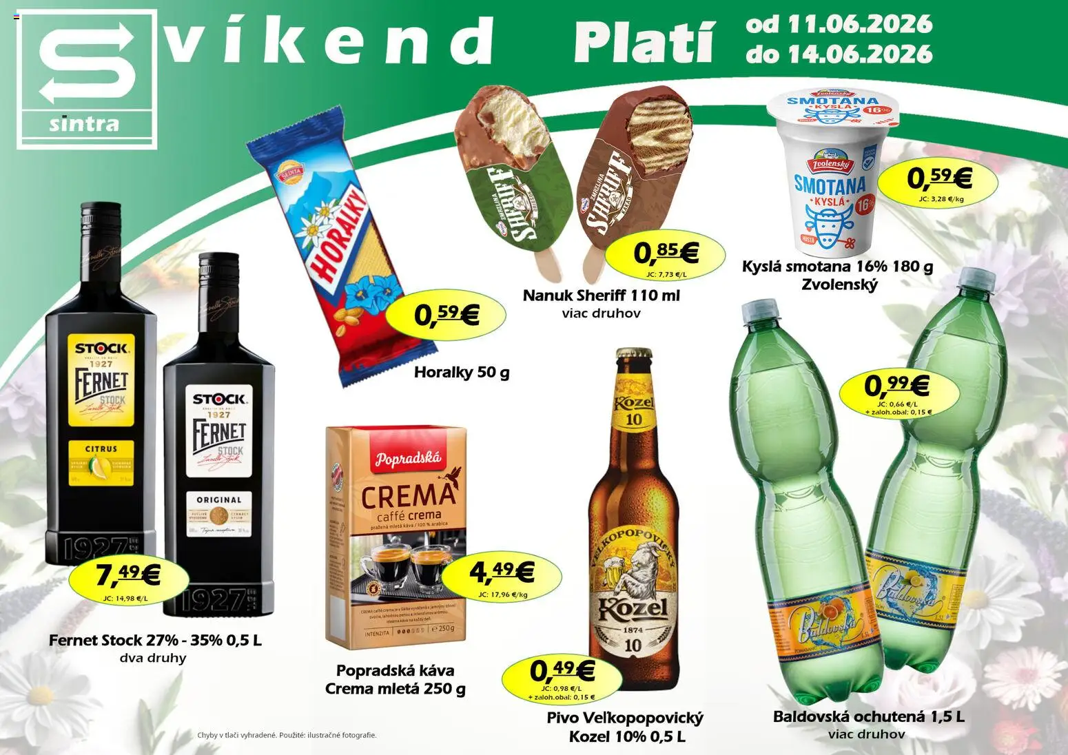 Nové Sintra akcie – leták je platný od 11.06.2026 | Strana: 1 | Produkty: Pivo, Káva, Nanuk, Zmrzlina