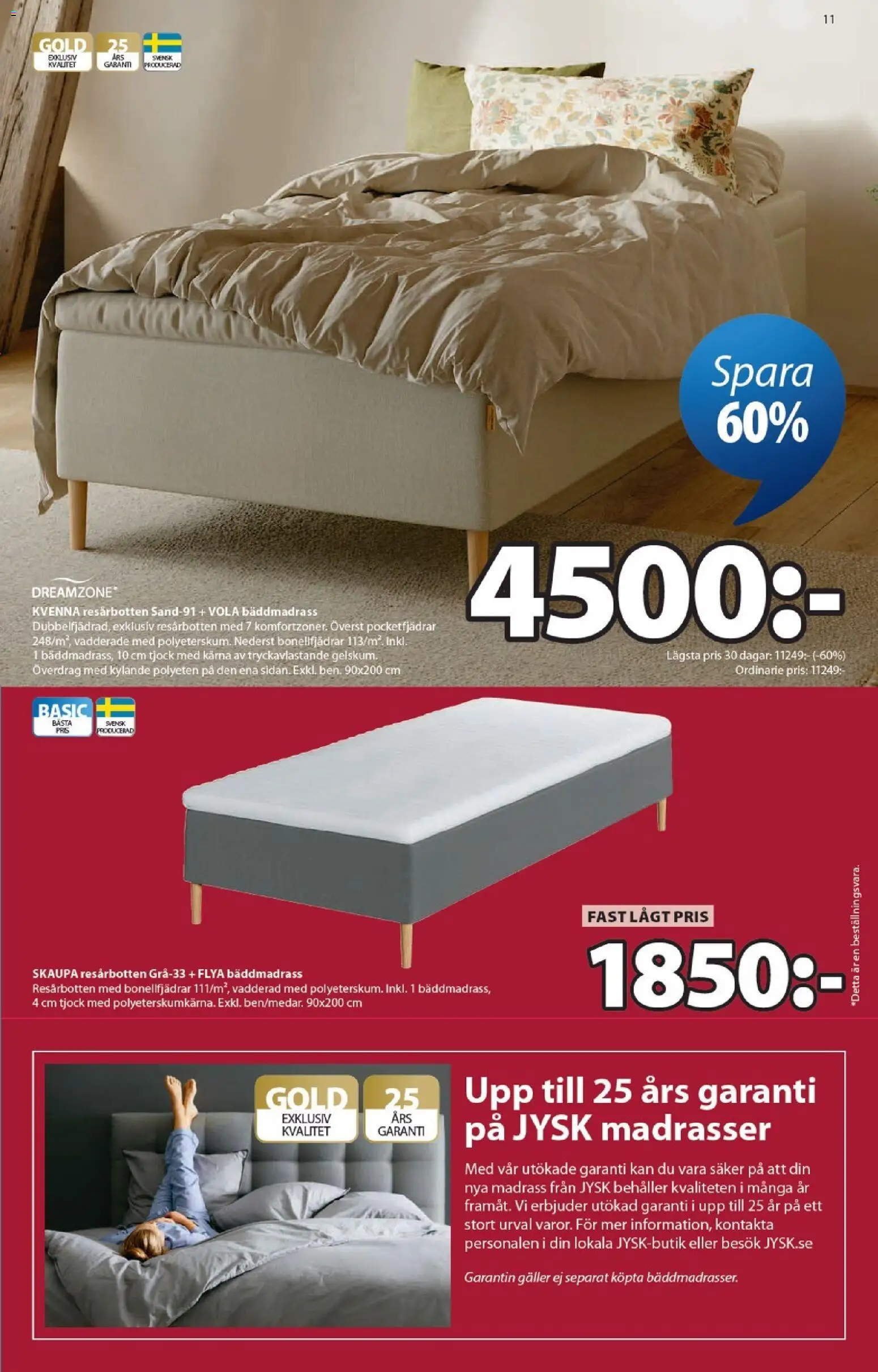 JYSK reklamblad aktuell från 01.06.2026 | Sida: 11 | Produkter: Bäddmadrass, Madrass, Galler