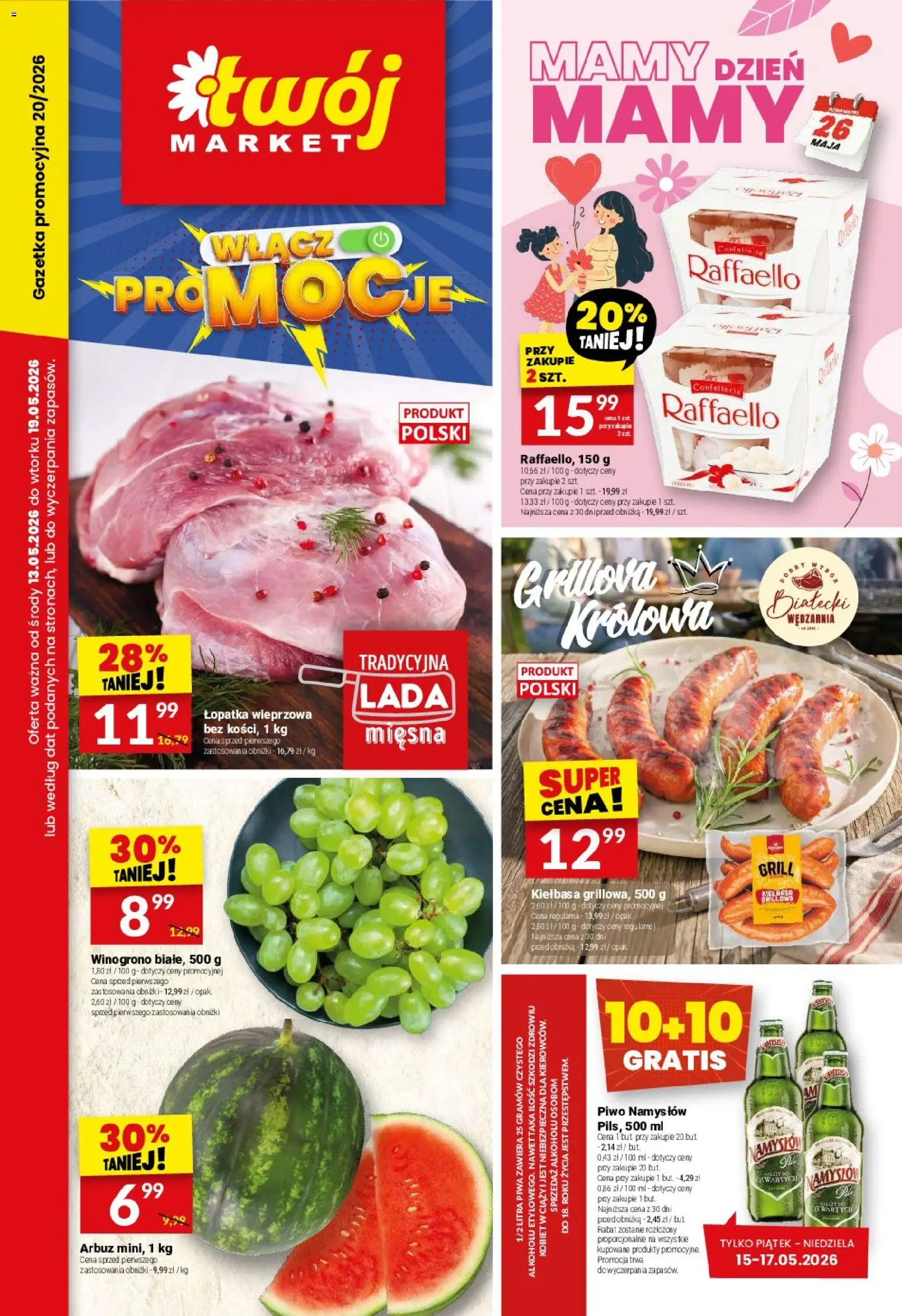 Twój Market gazetka od 13.05.2026 | Strona: 1 | Produkty: Arbuz, Grill, Łopatka wieprzowa, Piwo
