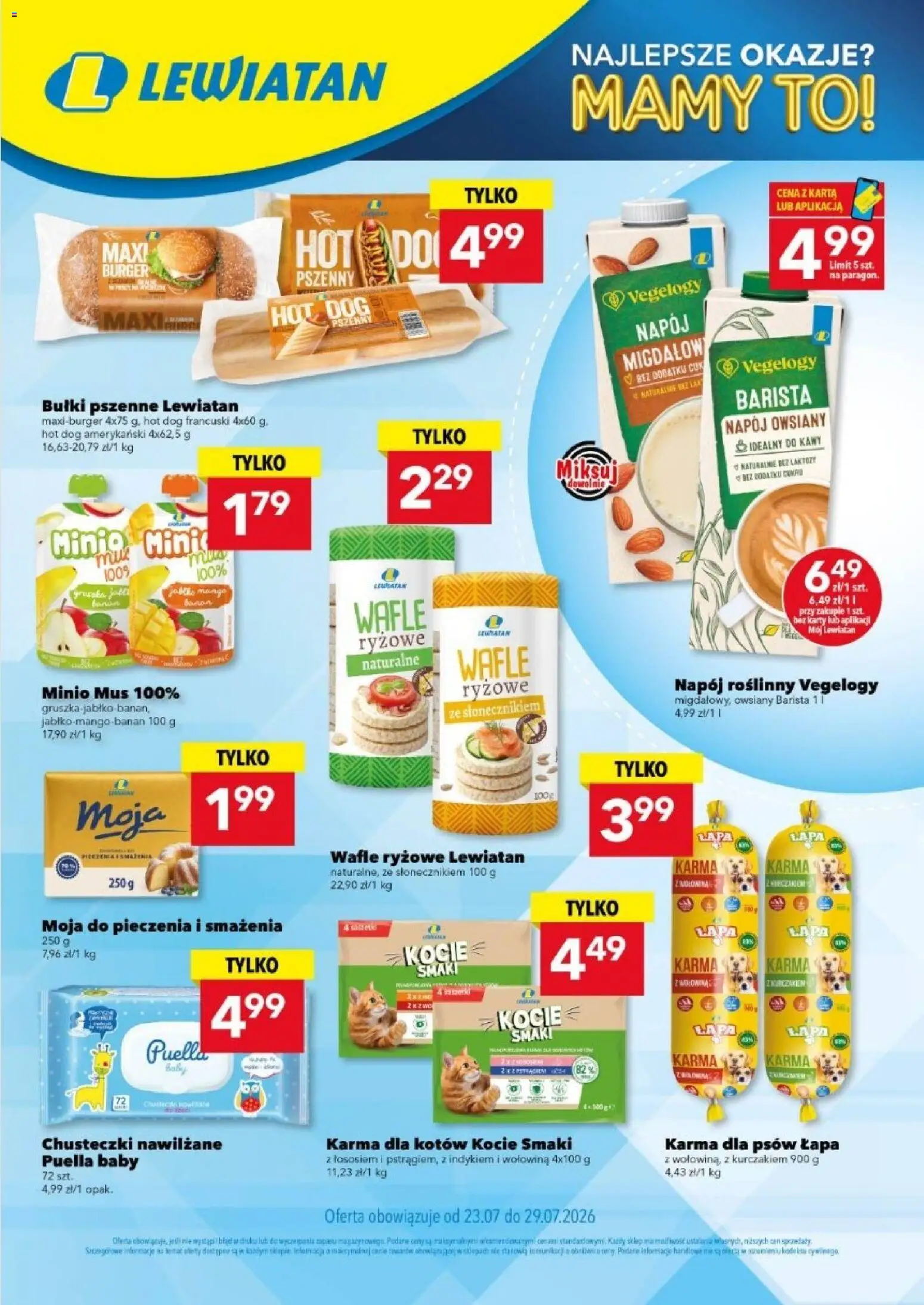 Lewiatan gazetka od 23.07.2026 | Strona: 1 | Produkty: Karta, Wafle ryżowe, Banan, Karma dla psów