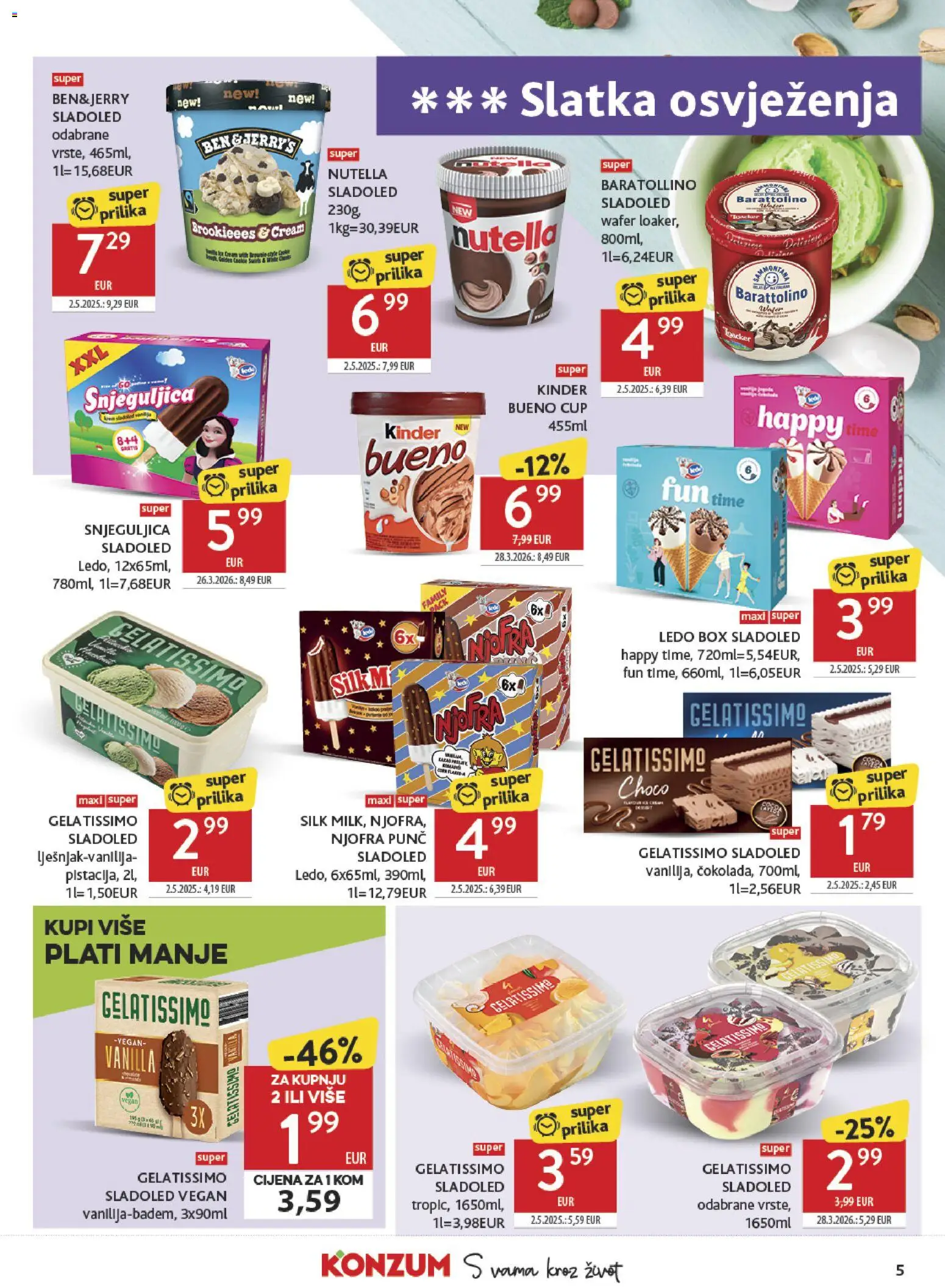 Konzum katalog | vrijedi od 04.08.2026 | Stranica: 5 | Proizvodi: Nutella, Ledo, Sladoled