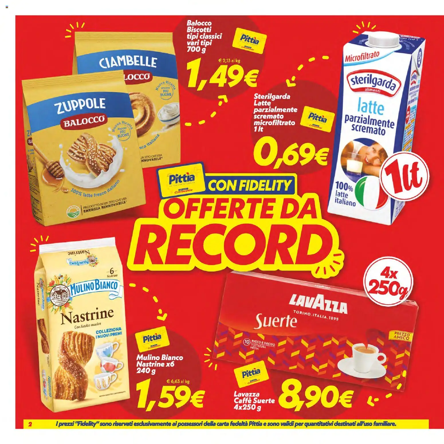 Volantino SuperConveniente del 07/07/2026 | Pagina: 2 | Prodotti: Caffè, Biscotti, Latte parzialmente scremato, Lavazza