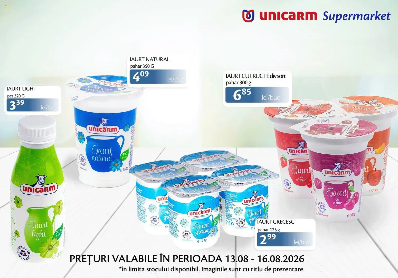 Noul catalog Unicarm – valabil de la 13.08.2026 | Pagină: 2 | Produse: Șort, Iaurt, Căpșuni, Fructe
