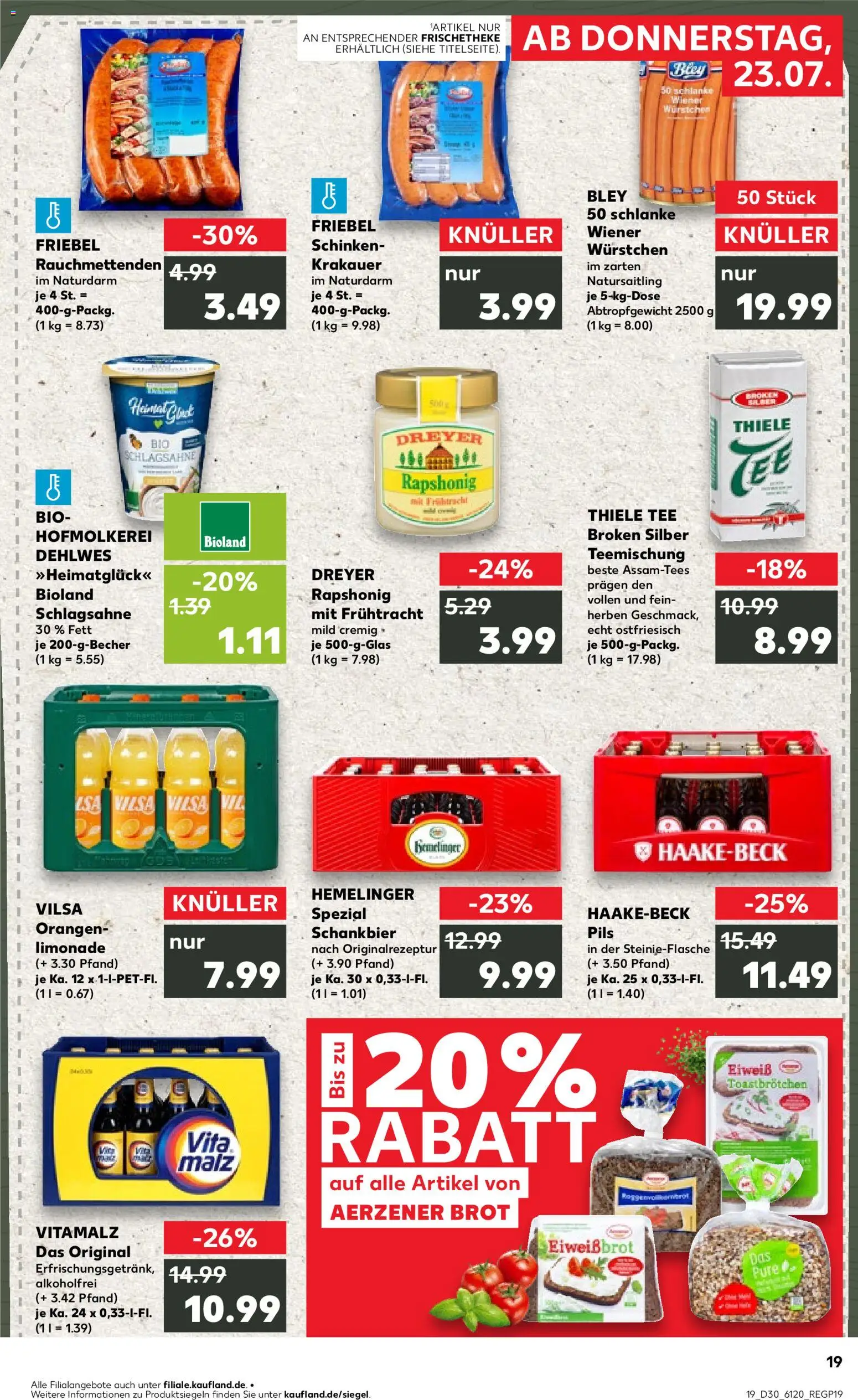 Kaufland Prospekt Bremen – gültig ab 23.07.2026 | Seite: 19 | Produkte: Pils, Brot, Schinken, Tee