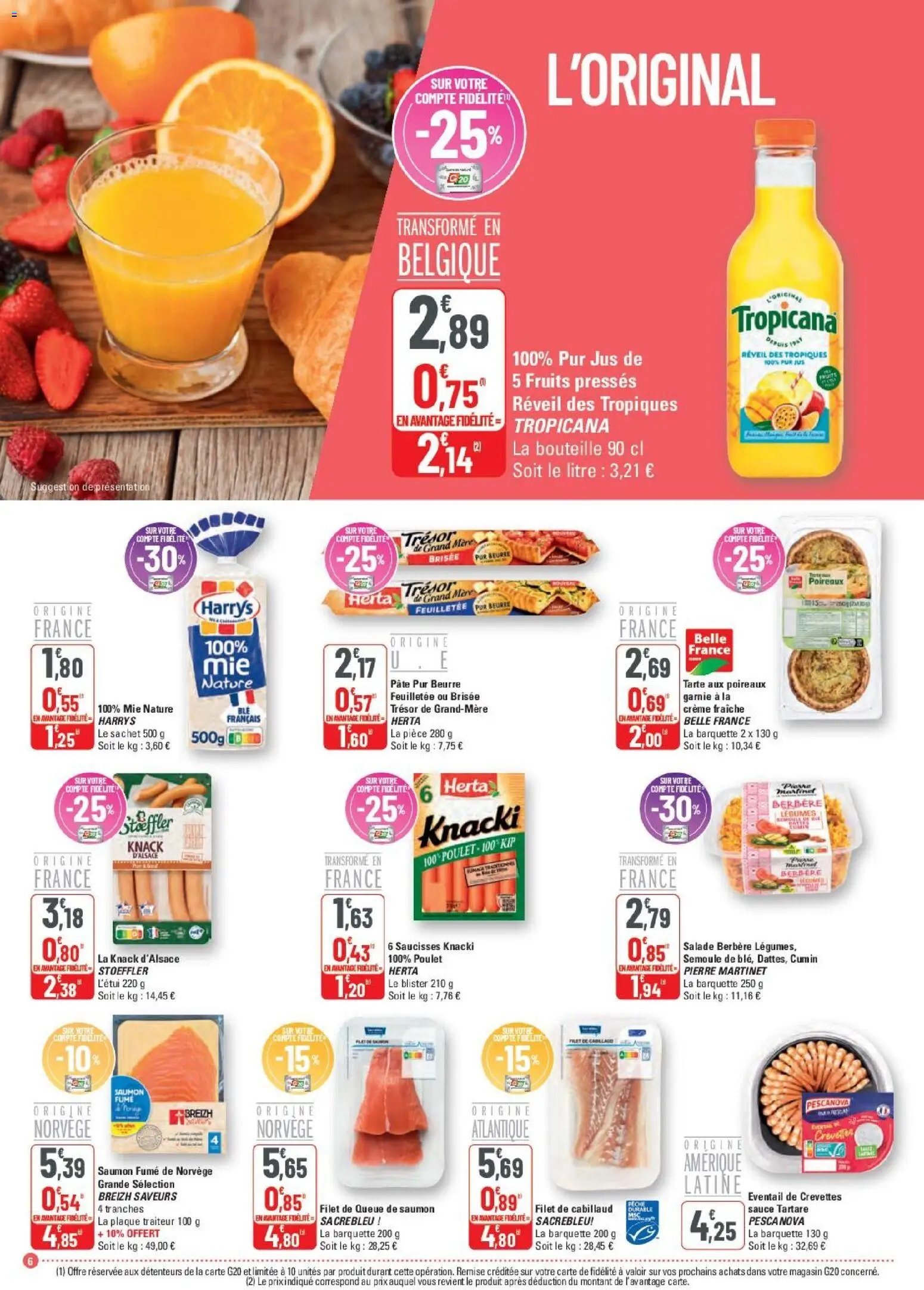 {H1} | Page: 6 | Produits: Pêche, Saucisses, Beurre, Jus