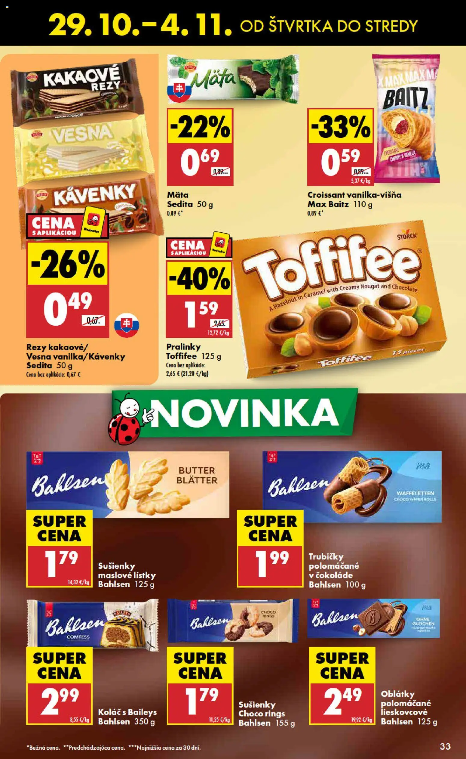Nové Biedronka akcie – leták je platný od 29.10.2026 | Strana: 33 | Produkty: Croissant, Koláč, Toffifee, Oblátky