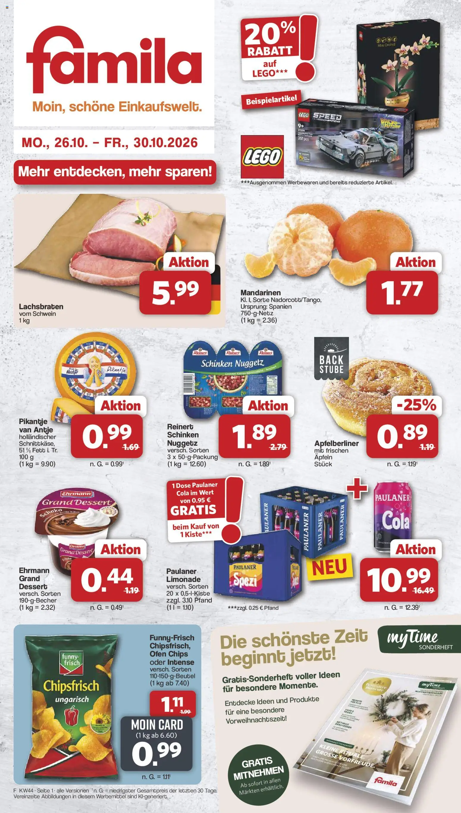 Famila Nordwest Prospekt – gültig ab 26.10.2026 | Seite: 1 | Produkte: Ofen, Mandarinen, Limonade, Schinken