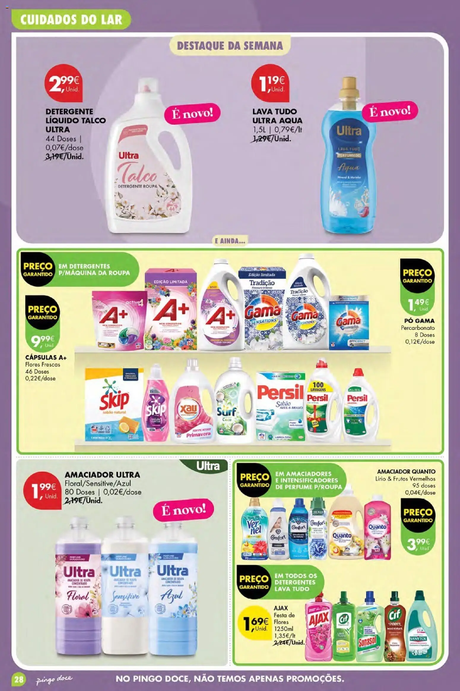 Pingo Doce Poupe Esta Semana Açores │ válido de 04.06.2026 | Página: 28 | Produtos: Pó, Amaciador de roupa, Detergente, Madeiras