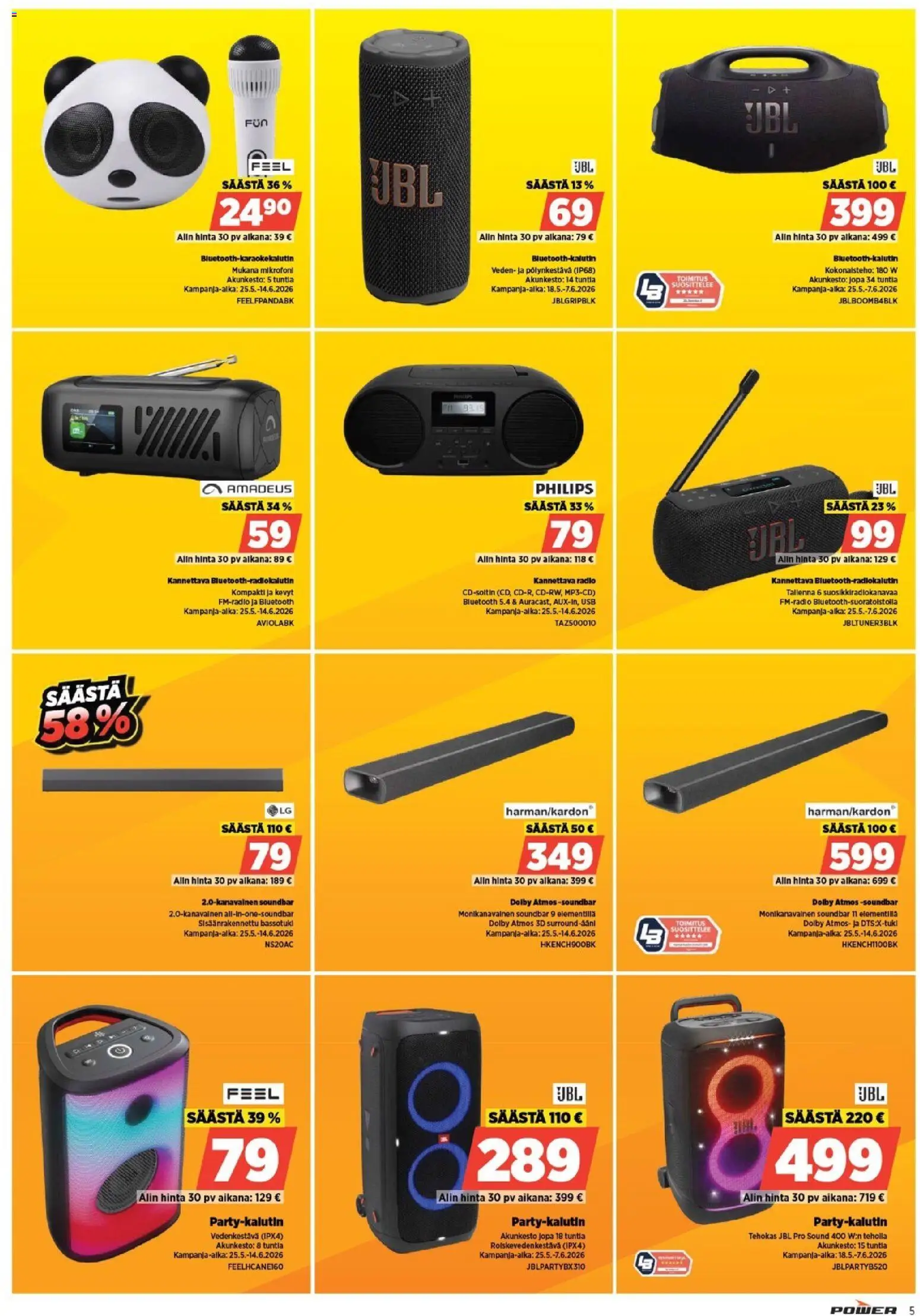 Power tarjoukset – voimassa 01.06.2026 alkaen | Sivu: 5 | Tuotteet: Mikrofoni, USB, Soundbar, Radio