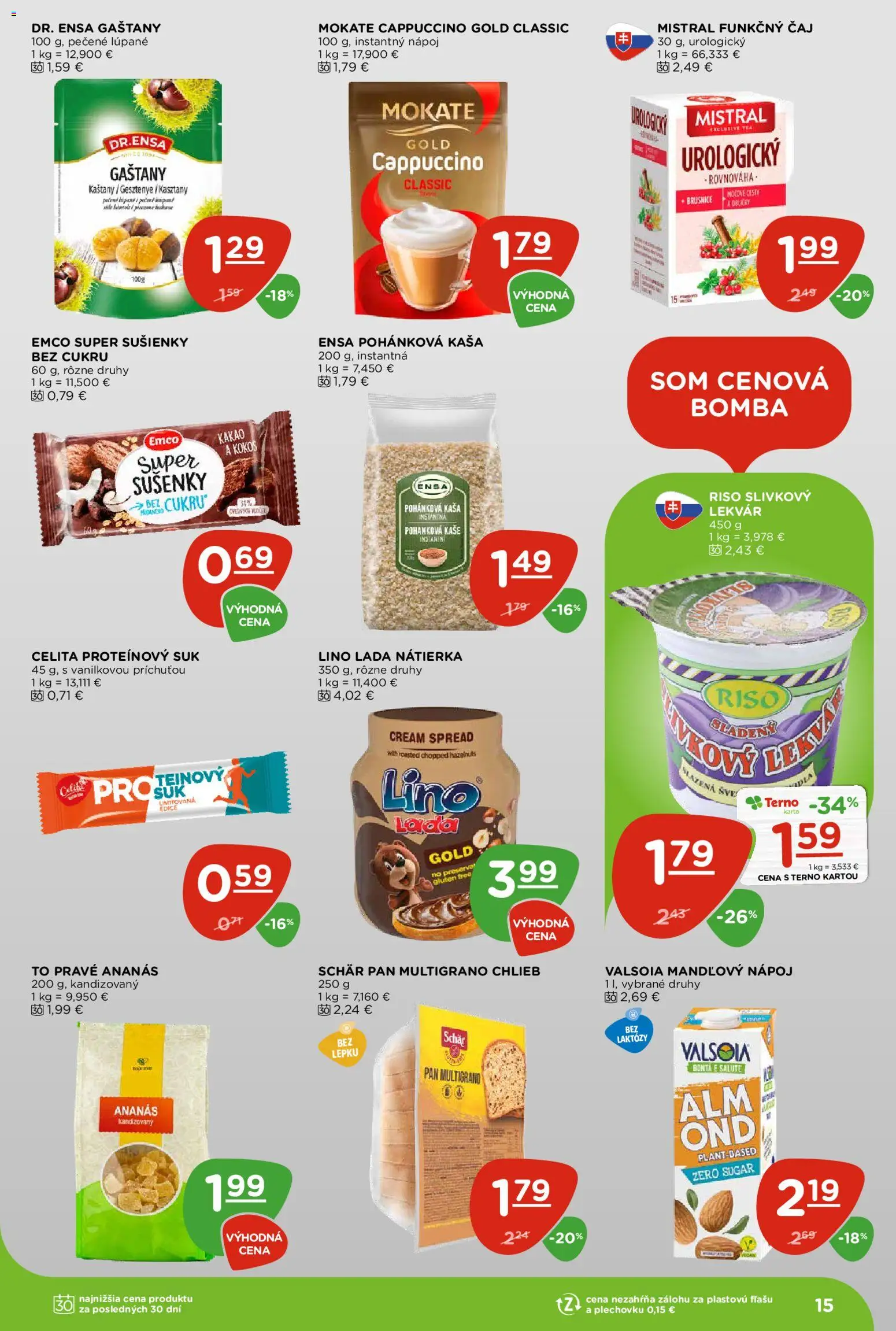 Nové Terno akcie – leták je platný od 27.08.2026 | Strana: 15 | Produkty: Nátierka, Lekvár, Brusnice, Kakao