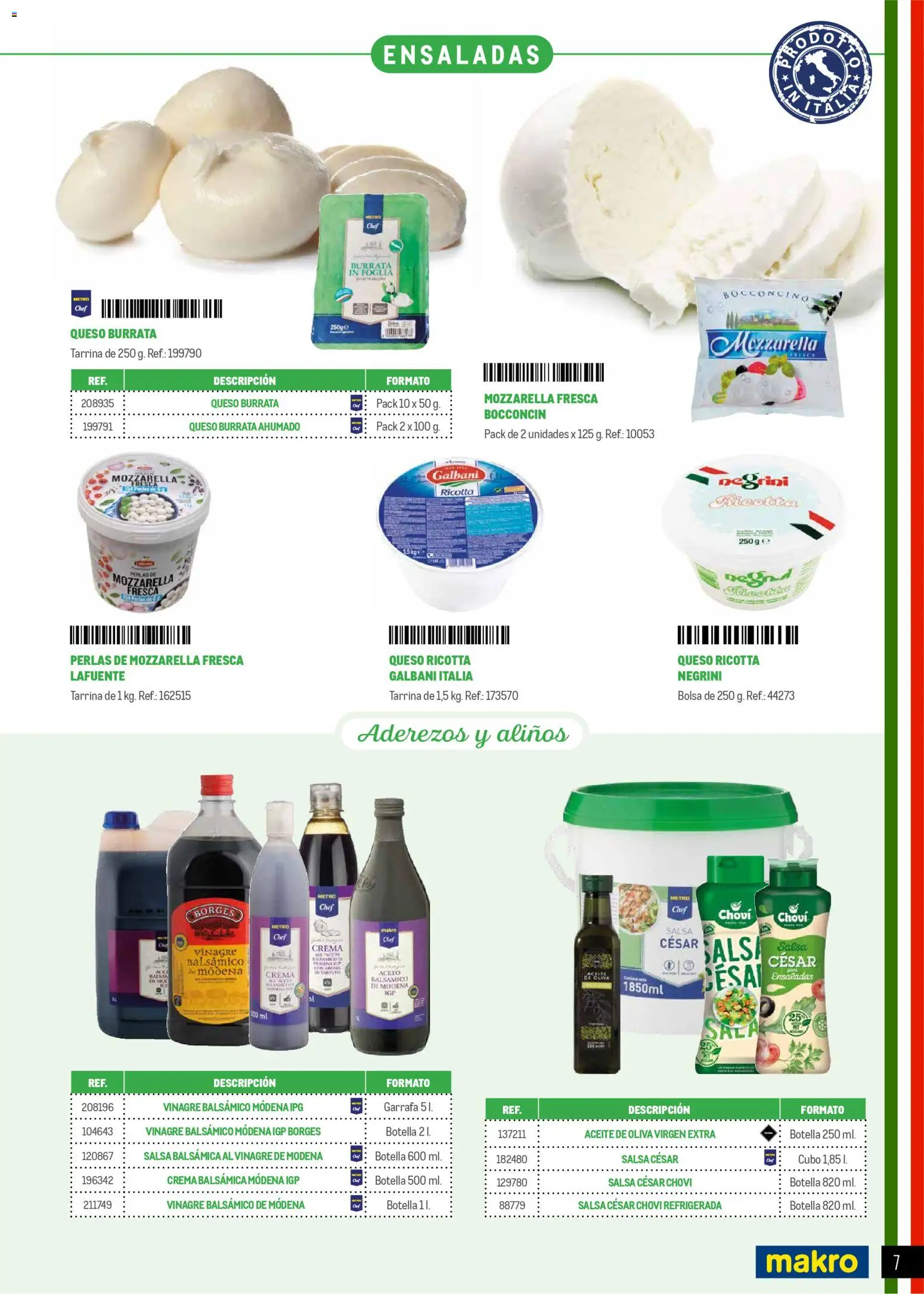 Makro Restaurantes italianos Norte │ válido desde el 27.03.2026 | Página: 7 | Productos: Queso, Aceite, Aceite de oliva virgen extra, Δεξαμενή