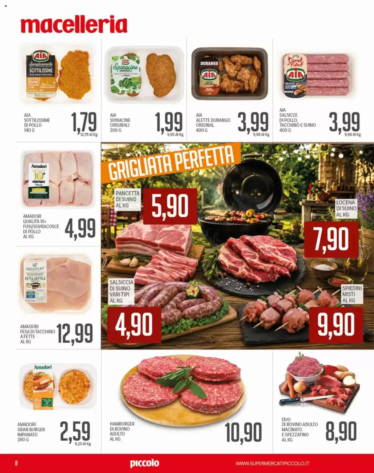 Volantino Piccolo del 13/08/2026 | Pagina: 8 | Prodotti: Bovino, Carne, Spiedini, Macinato