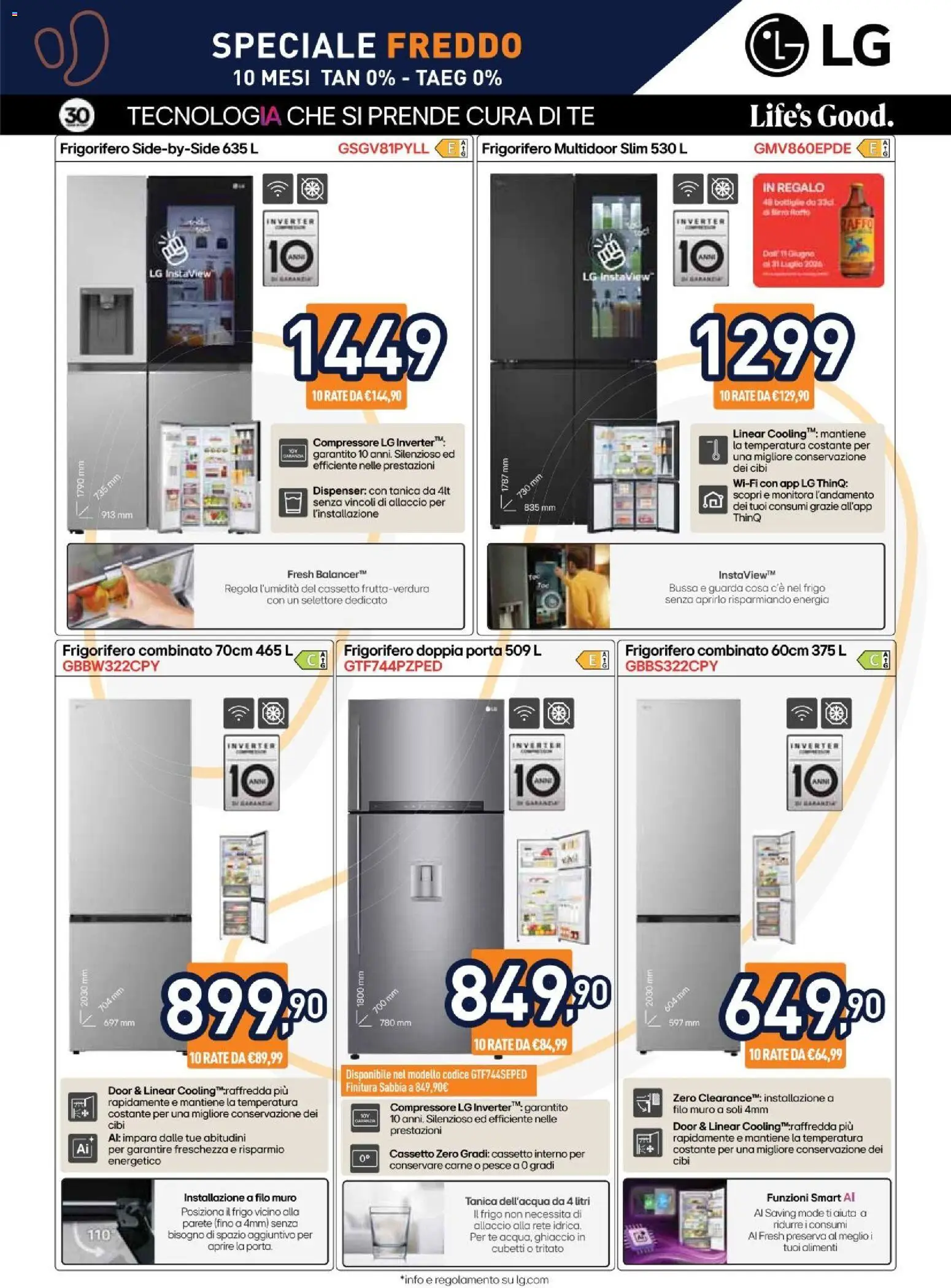 Volantino Unieuro del 03/07/2026 | Pagina: 6 | Prodotti: Pesce, Tanica, Frigorifero, Frigorifero combinato