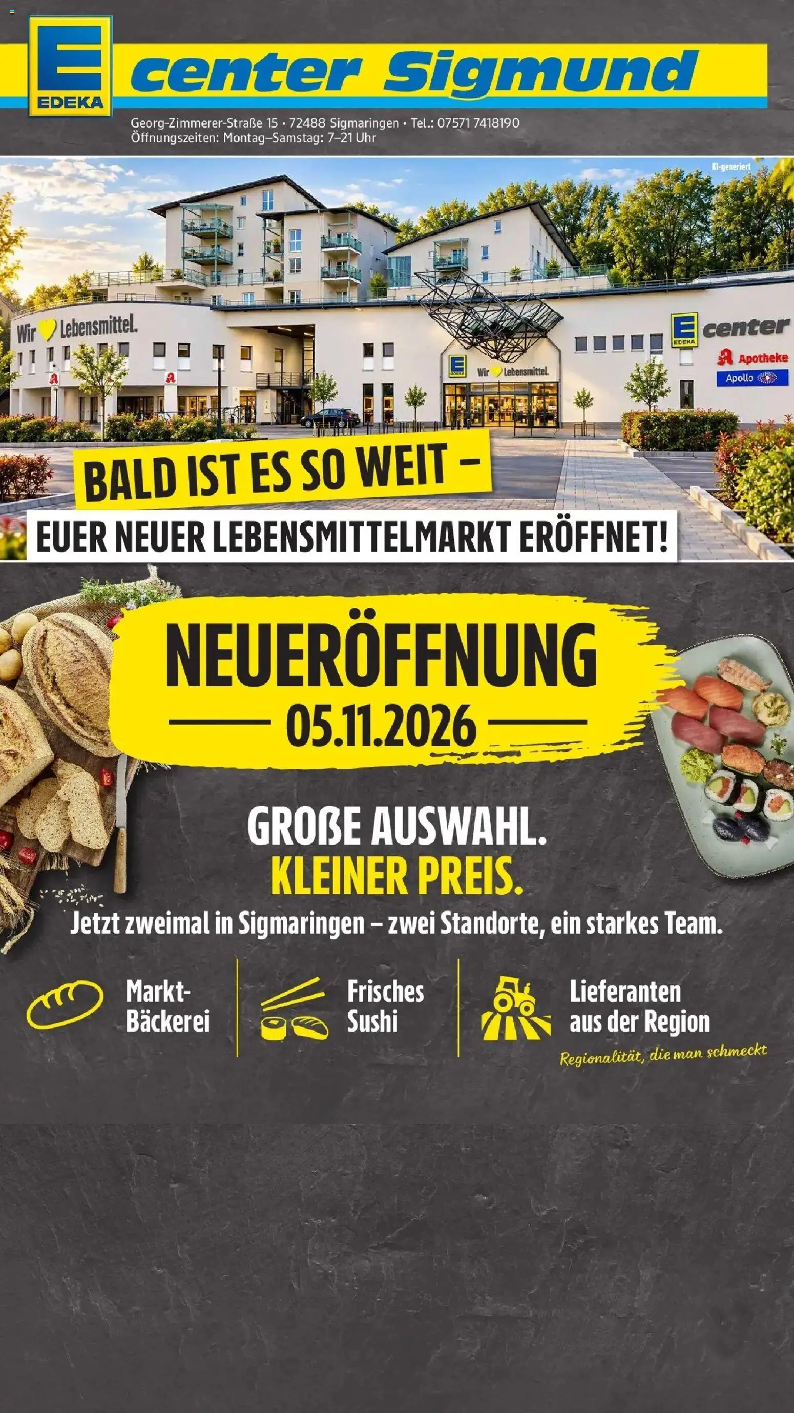 E center Prospekt Sigmaringen (ab 26.10.2026) zum Blättern | Seite: 1 | Produkte: Bäckerei, Uhr