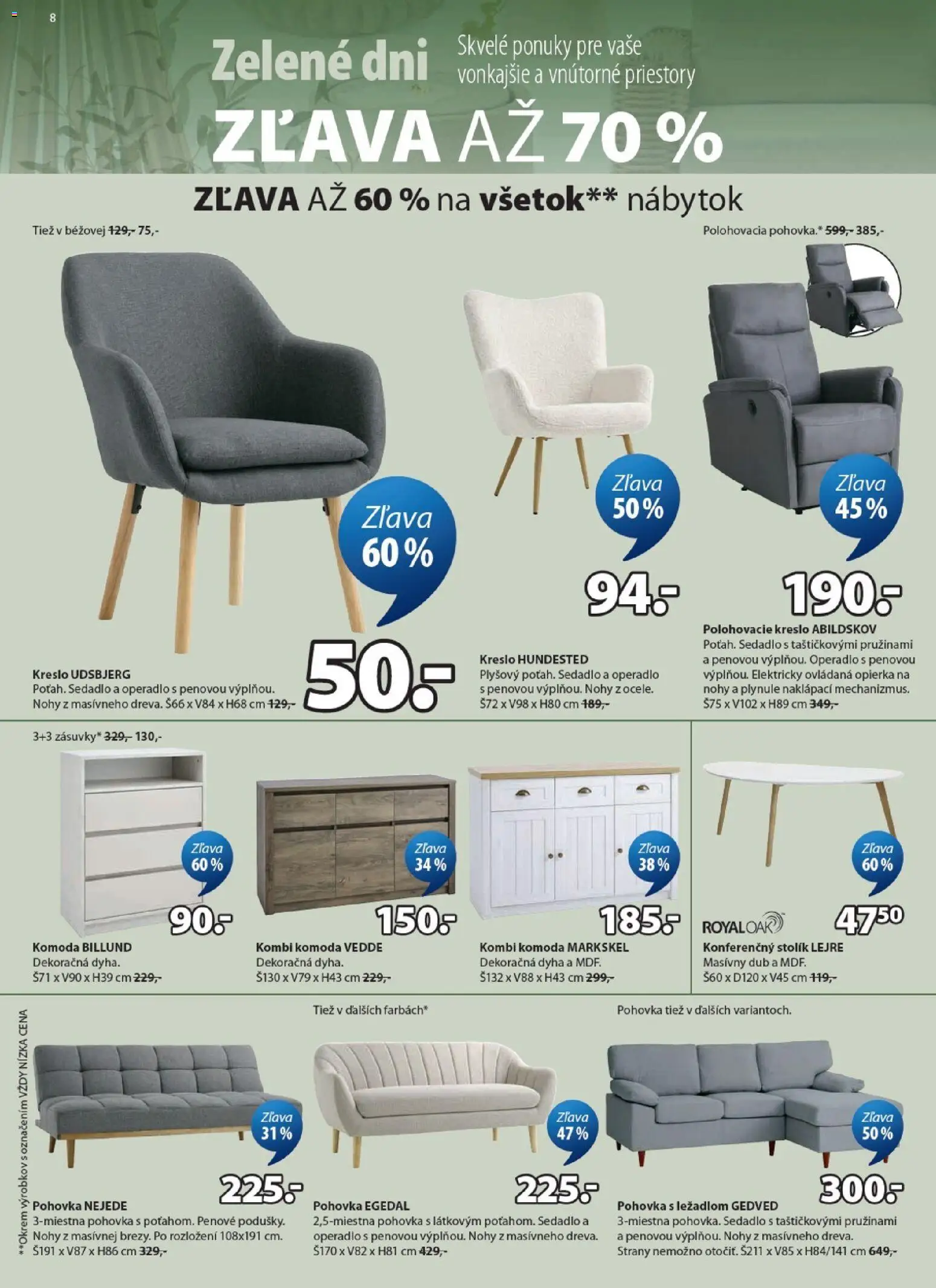 Nové JYSK akcie – leták je platný od 20.05.2026 | Strana: 8 | Produkty: Nábytok, Pohovka, Polohovacie kreslo, Komoda