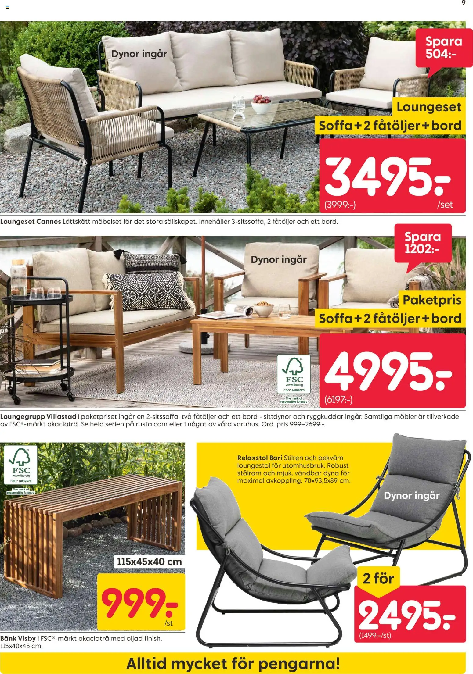 Rusta reklamblad aktuell från 08.06.2026 | Sida: 9 | Produkter: Dynor, Loungestol, Soffa, Bord