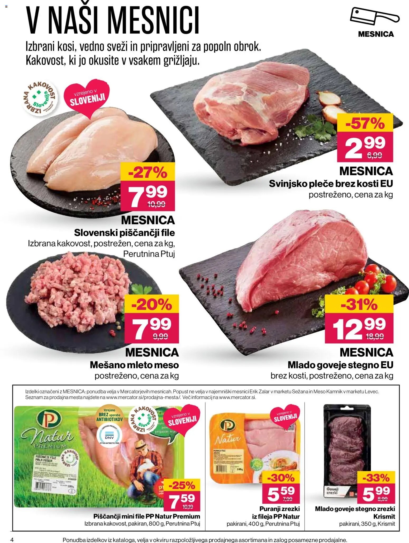 Novi Mercator katalog ponudbe – veljaven od 30.07.2026 | Stran: 4 | Izdelki: Mleto meso, Zrezki