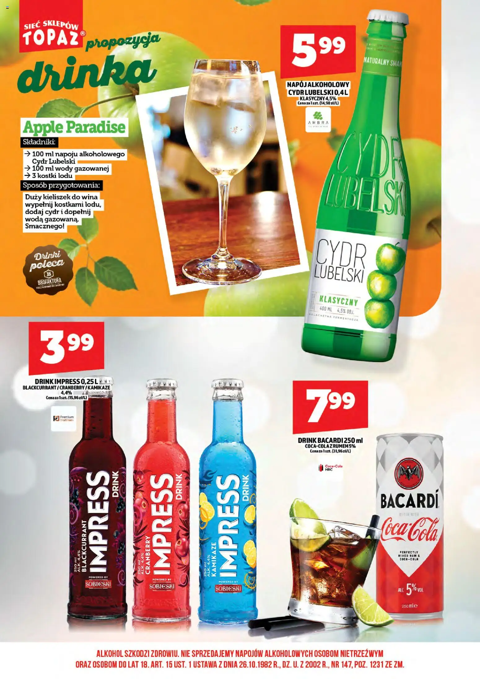 Topaz gazetka alkoholowa od 01.06.2026 | Strona: 18 | Produkty: Cydr, Rum, Alkohol, Woda