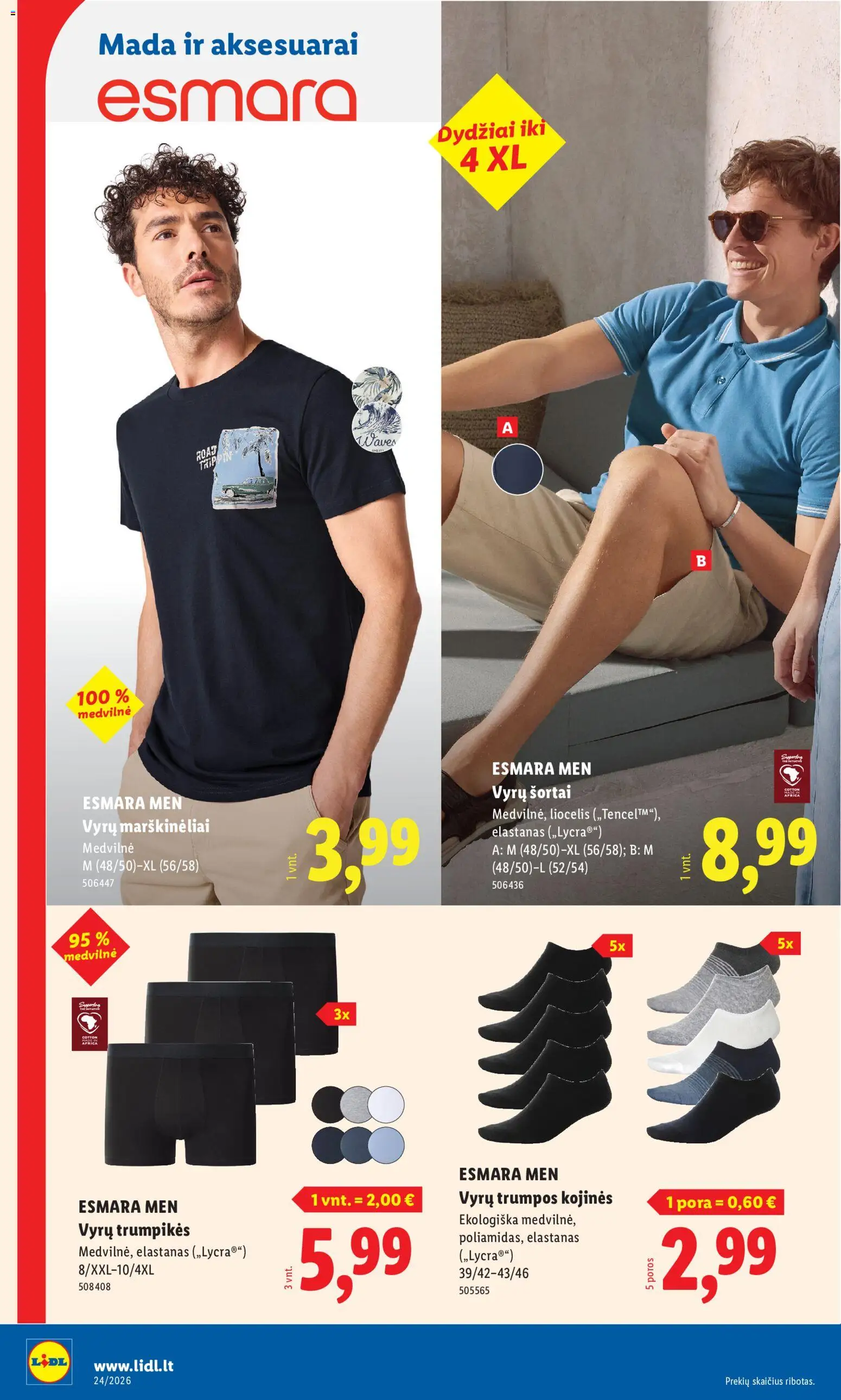 LIDL akcijos nuo 08.06.2026 | Puslapis: 6 | Prekių: Marškinėliai, Šortai, Kojinės, Trumpikės