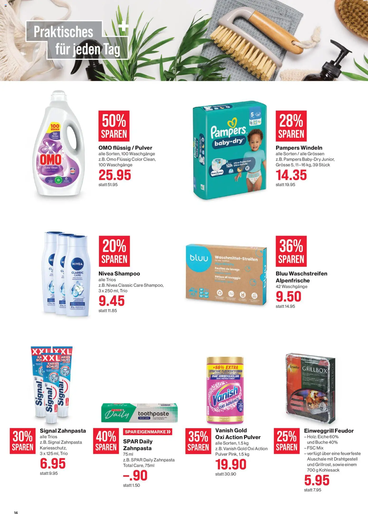 SPAR aktionen – gültig ab 11.06.2026 | Seite: 14 | Produkte: Pulver, Shampoo, Zahnpasta, Pampers