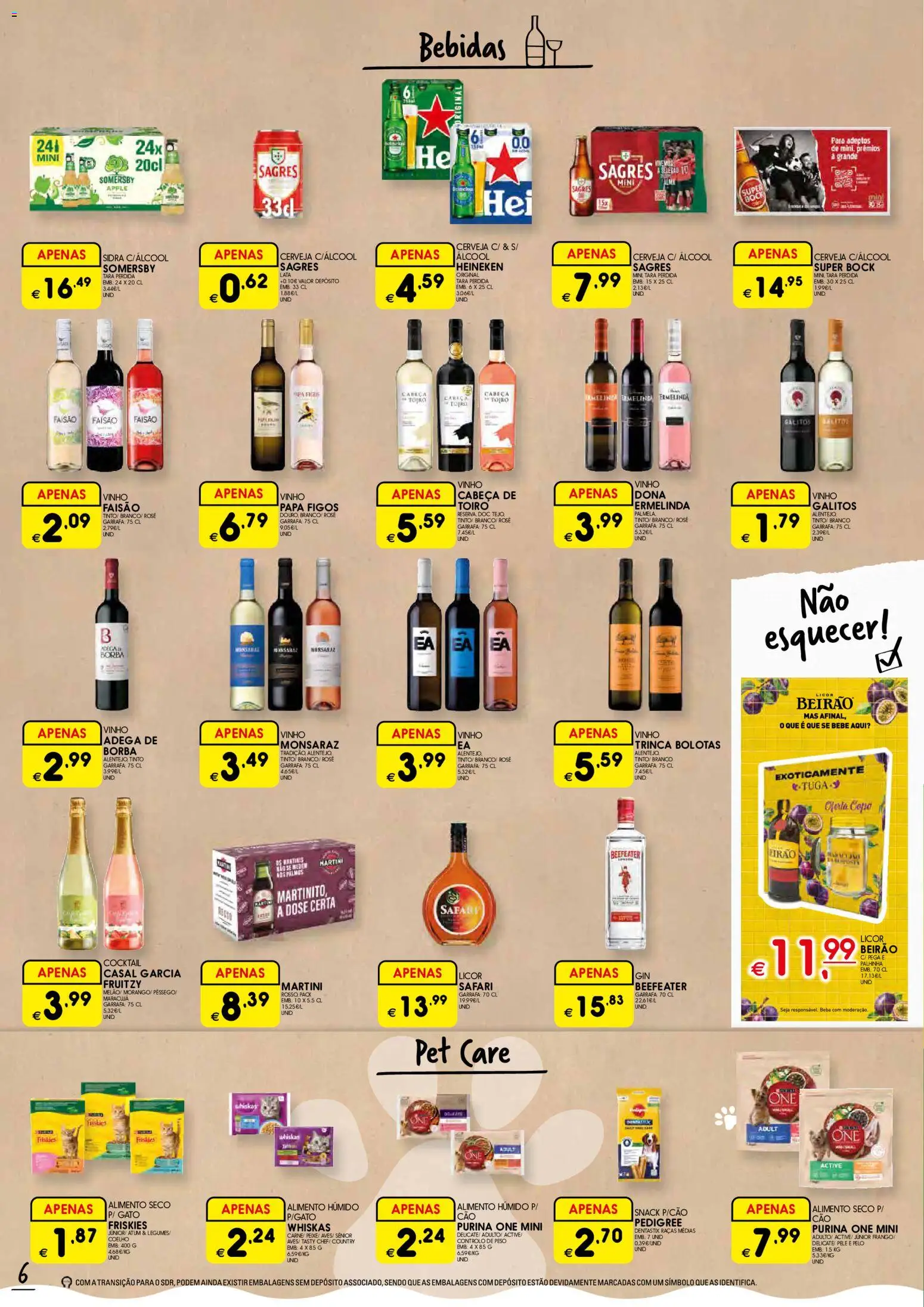 Meu Super folheto │ válido de 23/07/2026 | Página: 6 | Produtos: Purina one, Super bock, Licor, Vinho