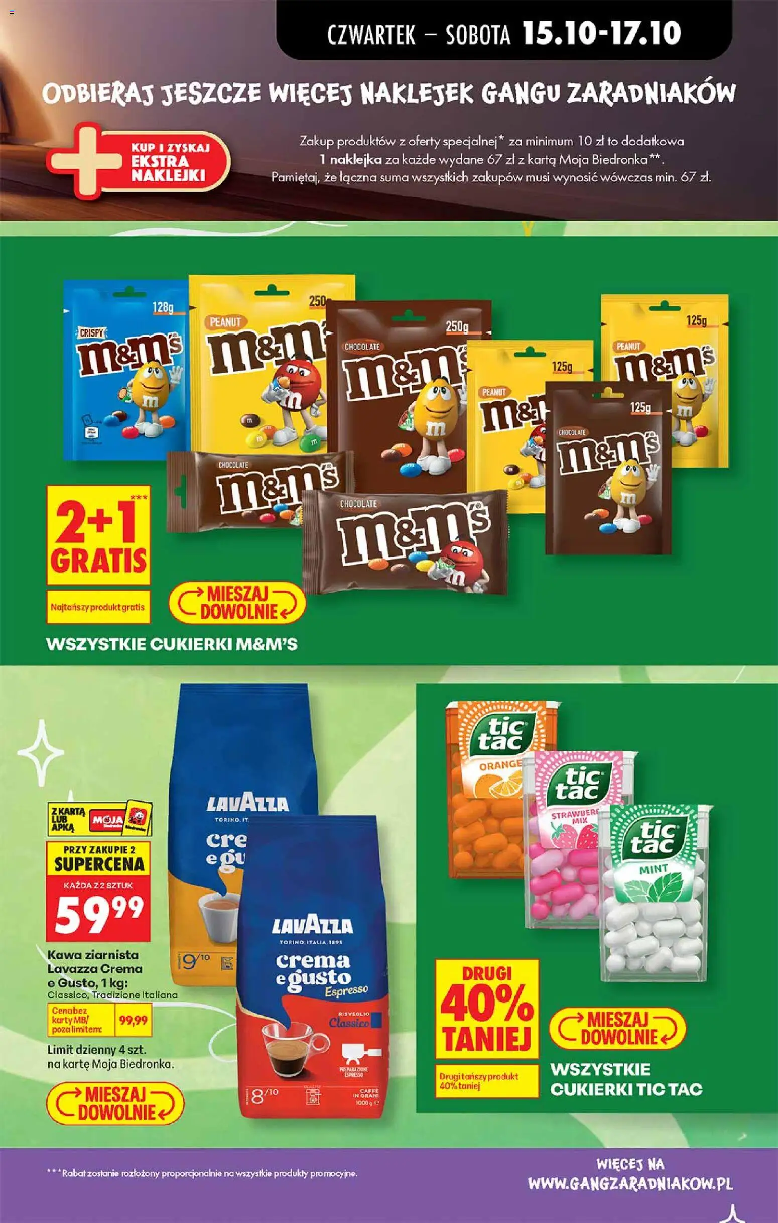 Biedronka gazetka - Gang zaradniaków II od 15.10.2026 | Strona: 3 | Produkty: M&M's, Lavazza, Kawa, Cukierki