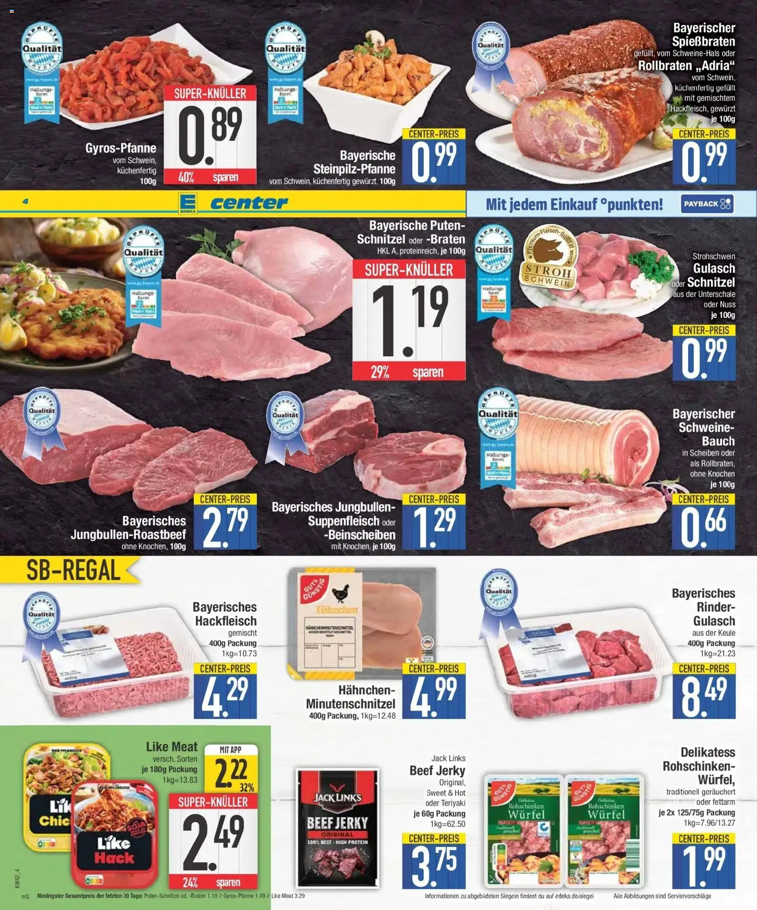 E center Prospekt Stadtbergen (ab 12.10.2026) zum Blättern | Seite: 4 | Produkte: Schnitzel, Gulasch, Putenschnitzel, Hackfleisch