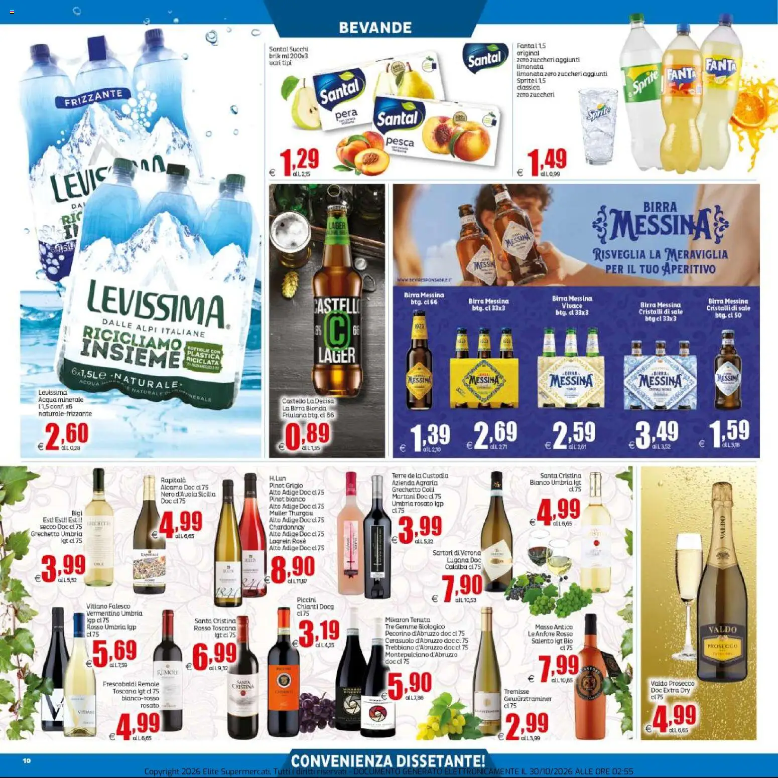Volantino Elite Supermercati del 30/10/2026 | Pagina: 10 | Prodotti: Acqua, Birra messina, Pecorino, Sprite