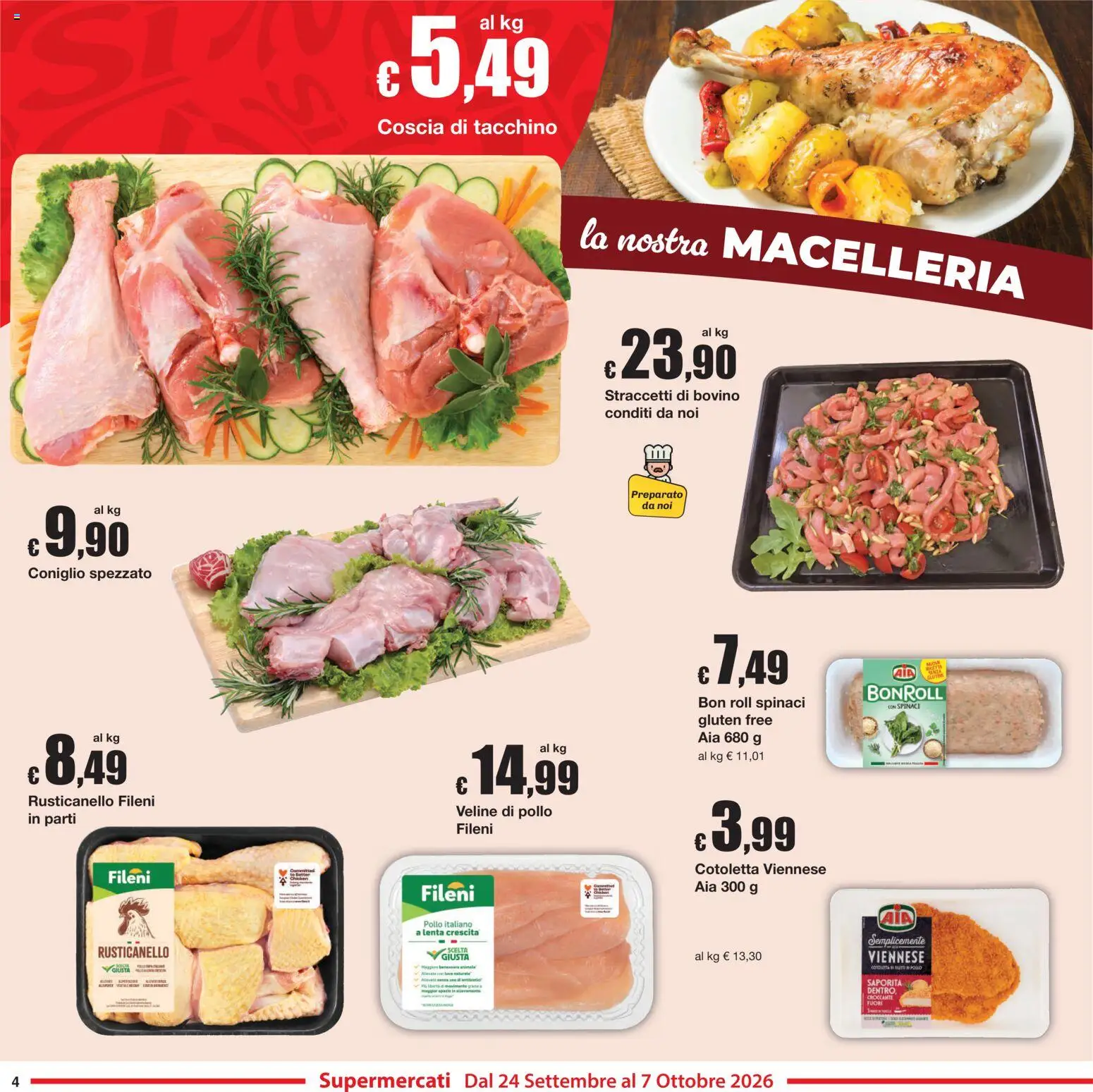 Volantino Sì con Te del 24/09/2026 | Pagina: 4 | Prodotti: Bovino, Pollo, Tacchino, Spinaci