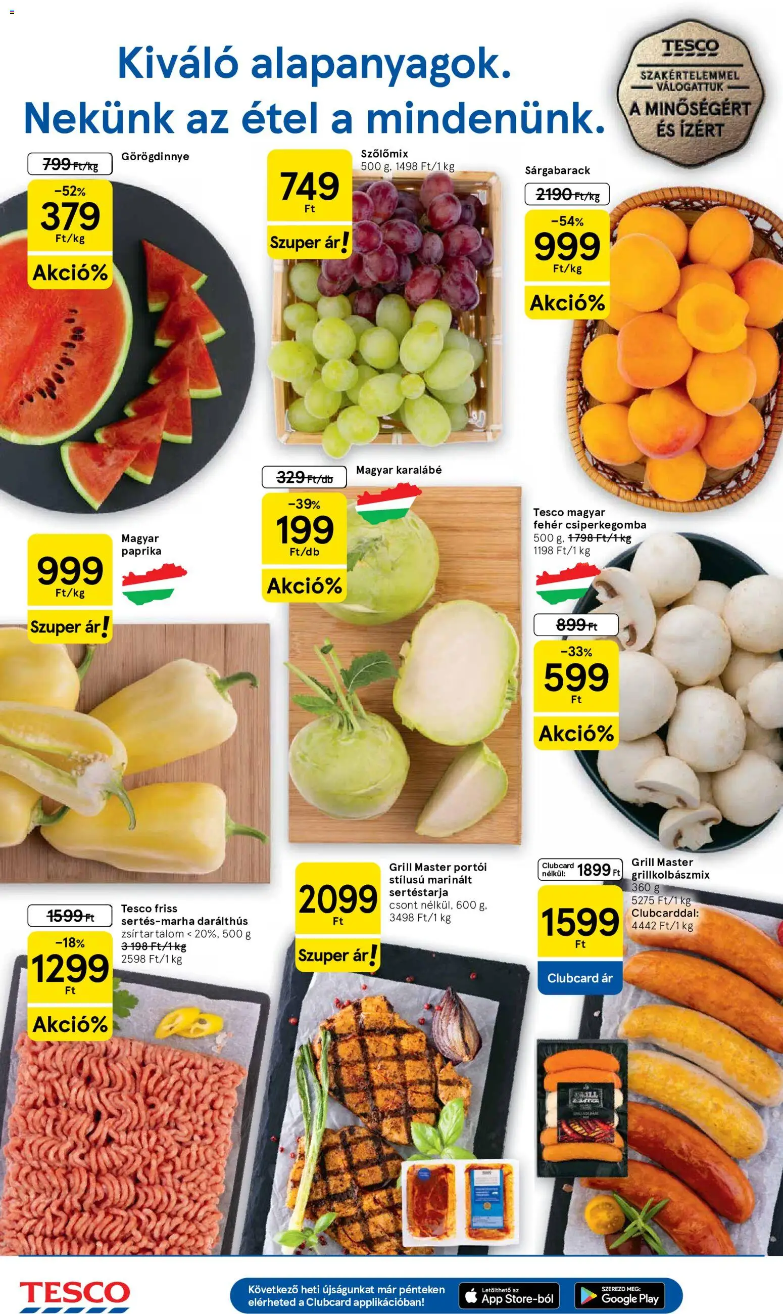 Tesco akciós ujság - amely érvényes a következő dátumtól: 04.06.2026 | Oldal: 2 | Termékek: Görögdinnye, Csiperkegomba, Sárgabarack, Grill