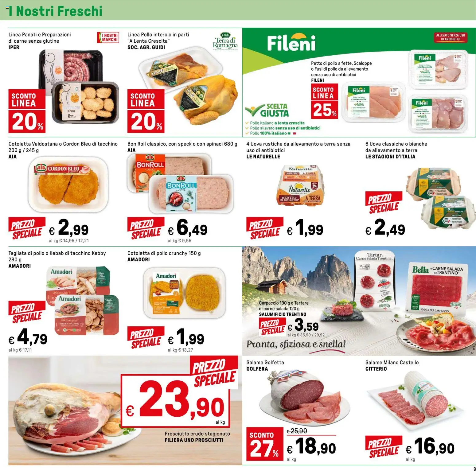 Volantino Iper del 04.06.2026 | Pagina: 9 | Prodotti: Prosciutto Crudo, Uova, Prosciutto, Salsiccia