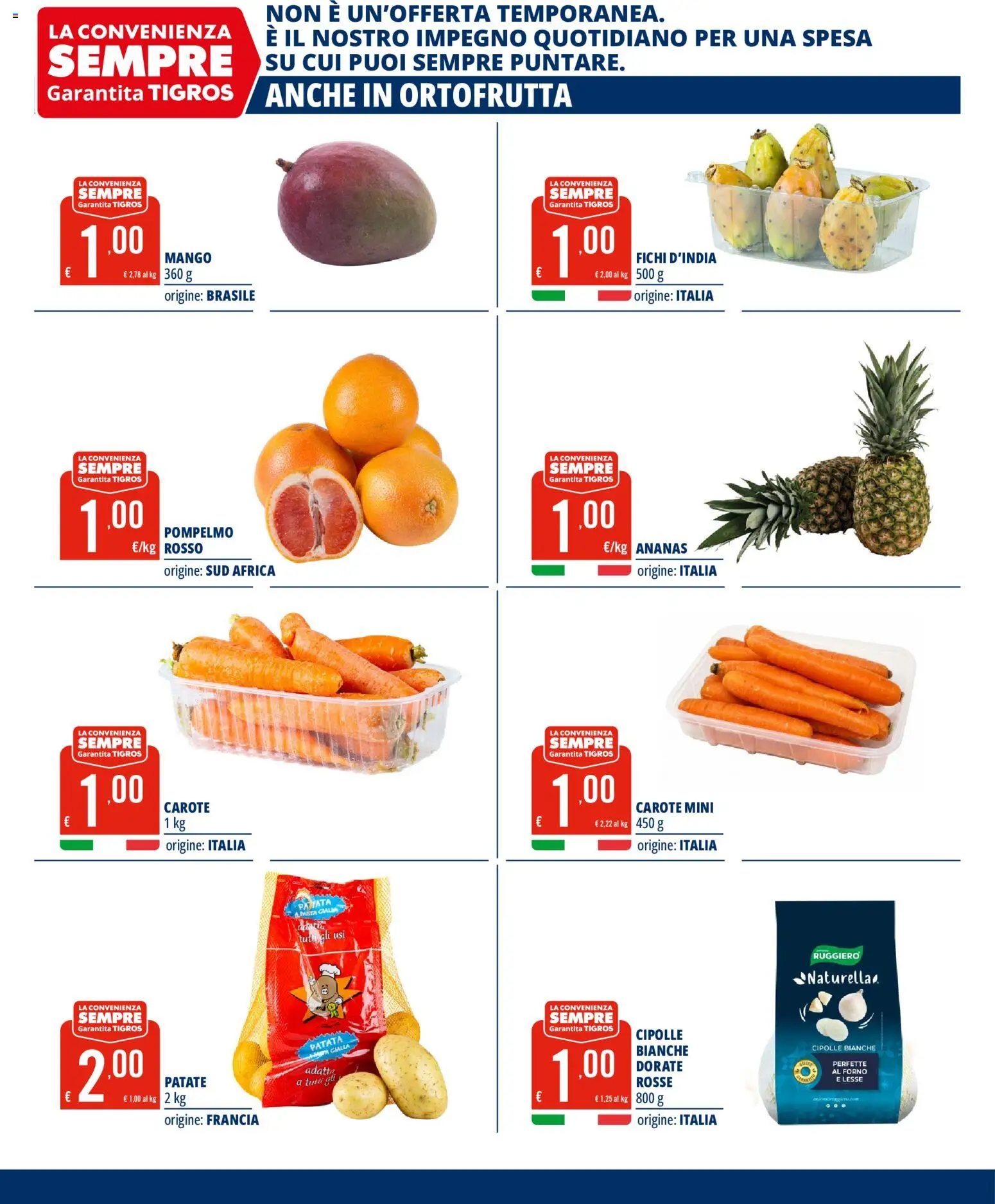 Volantino Tigros del 16/09/2026 | Pagina: 8 | Prodotti: Cipolle, Carote, Pasta, Ananas