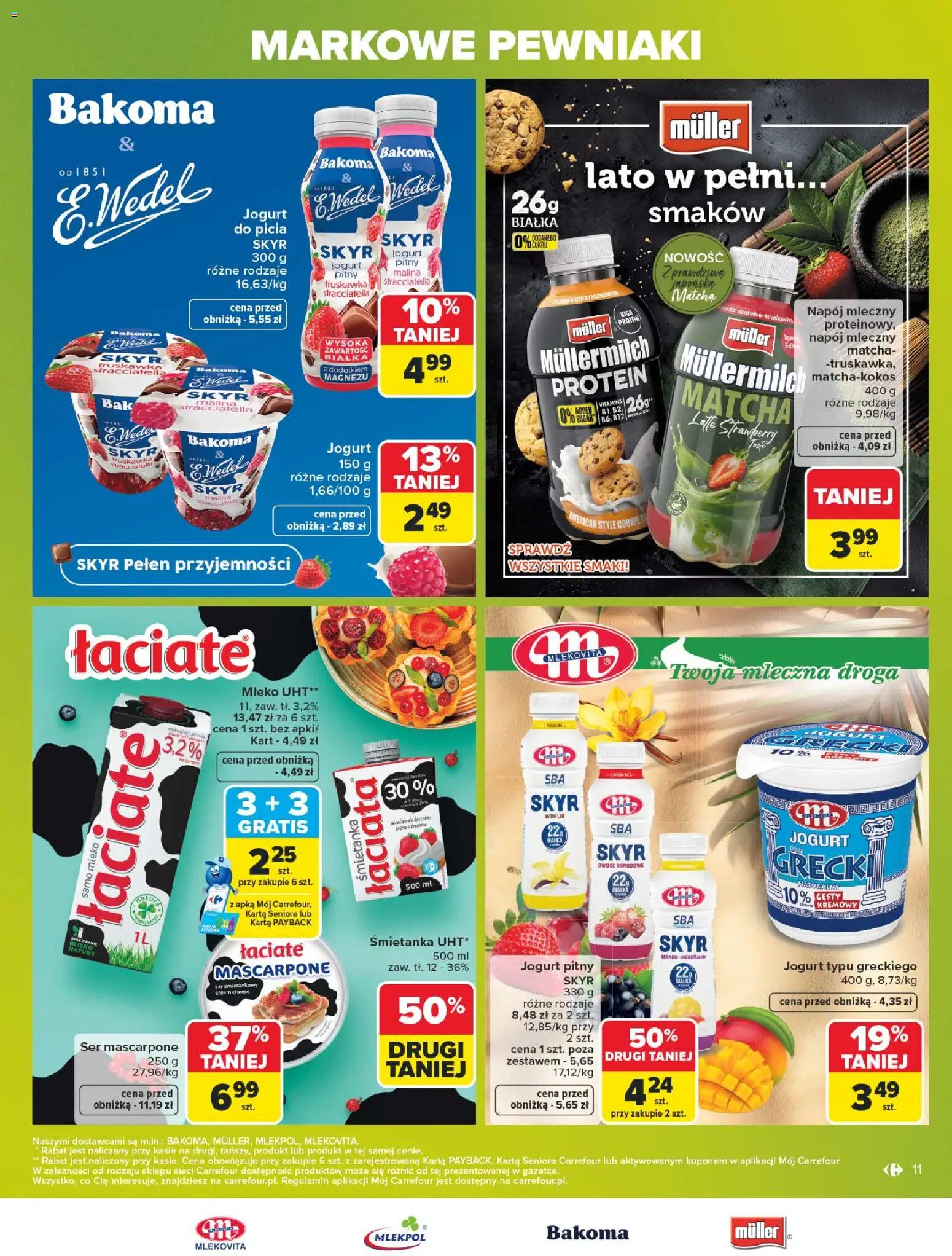 Carrefour gazetka - Markowe pewniaki od 20.07.2026 | Strona: 11 | Produkty: Jogurt grecki, Mleko, Owoce, Skyr