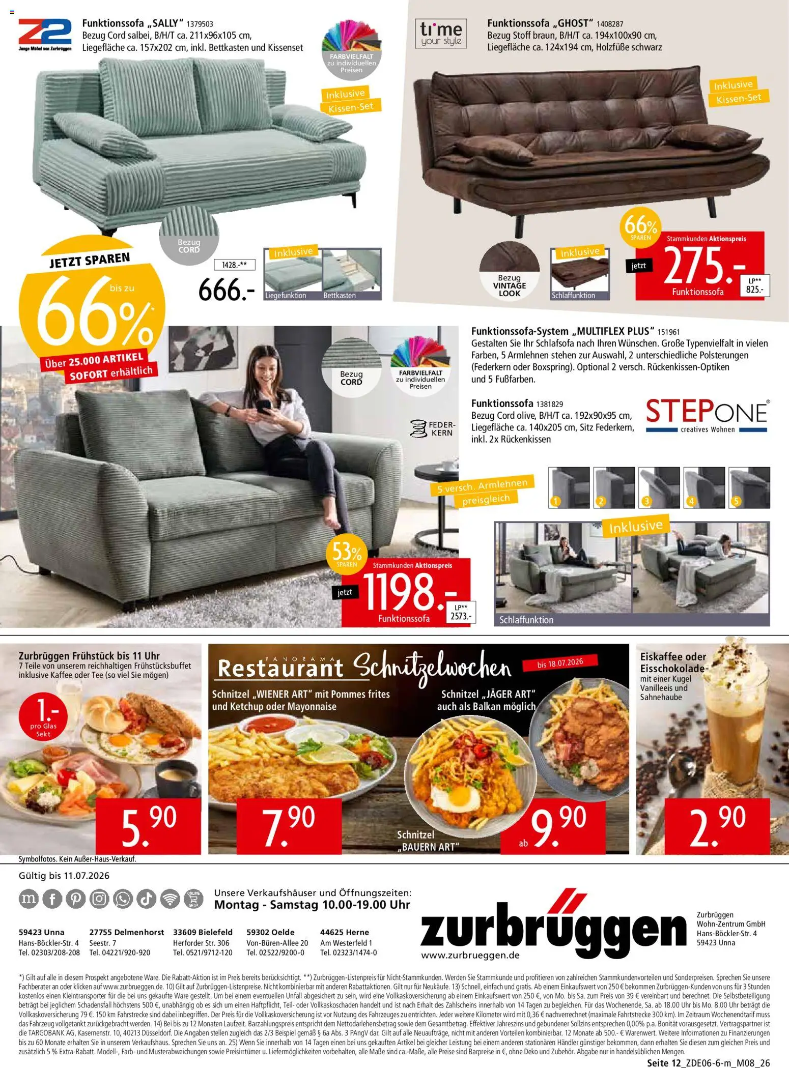 Zurbrüggen Mitnahme Möbel – gültig ab 13.06.2026 | Seite: 42 | Produkte: Schlafsofa, Kaffee, Pommes frites, Uhr