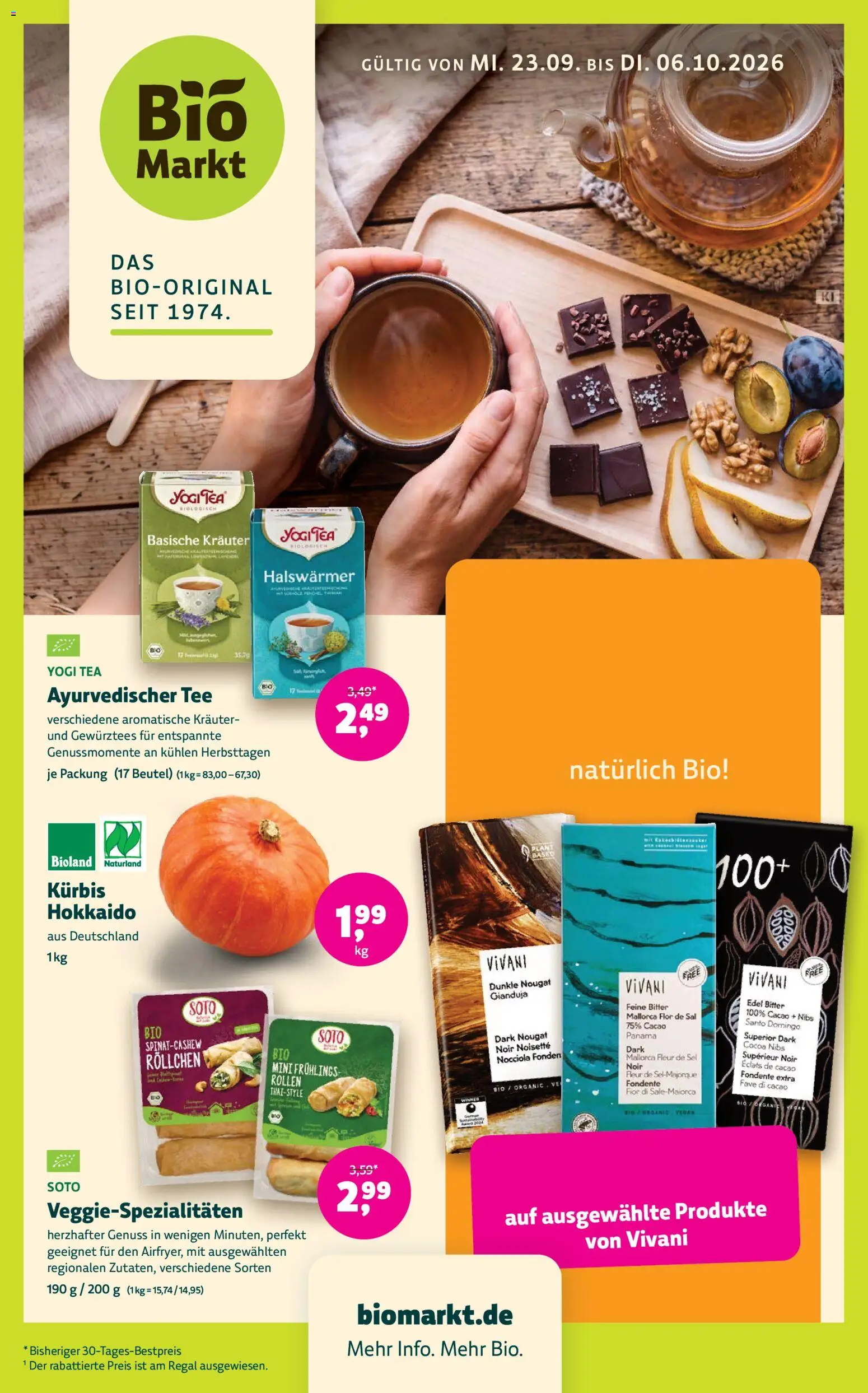 BioMarkt Prospekt – gültig ab 23.09.2026 | Seite: 1 | Produkte: Regal, Kürbis, Tee