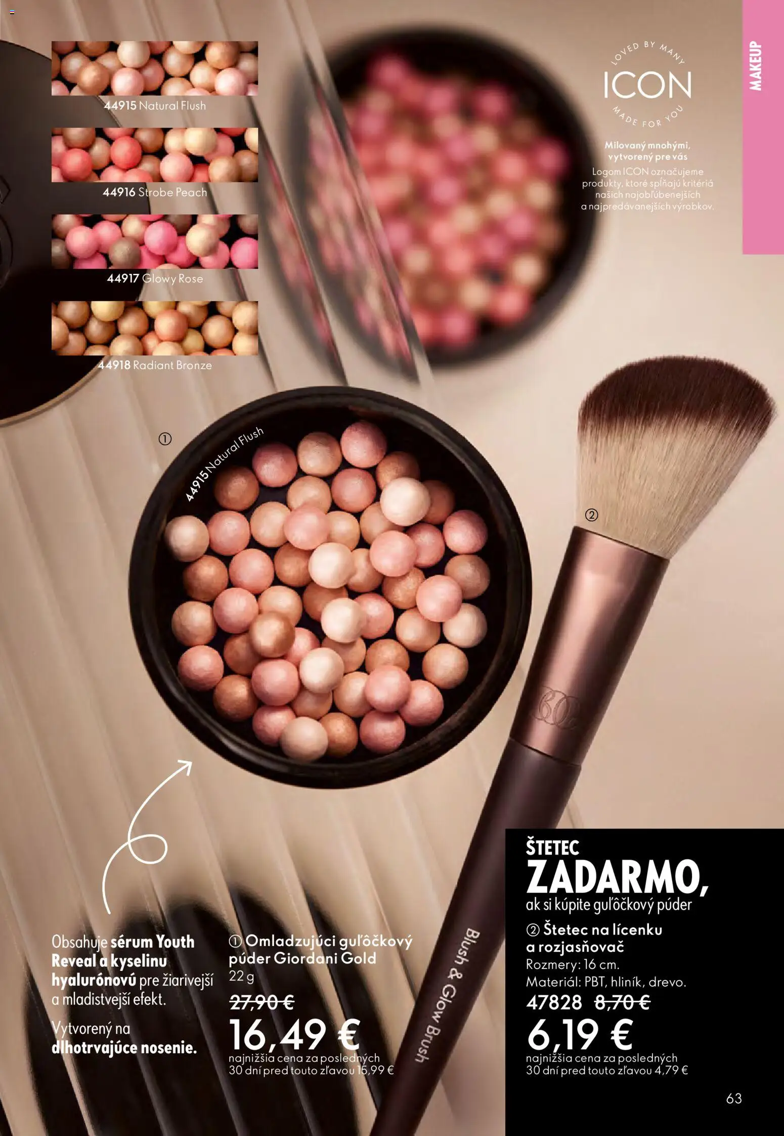 Nové Oriflame akcie – leták je platný od 27.05.2026 | Strana: 63 | Produkty: Púder, Rozjasňovač, Štetec