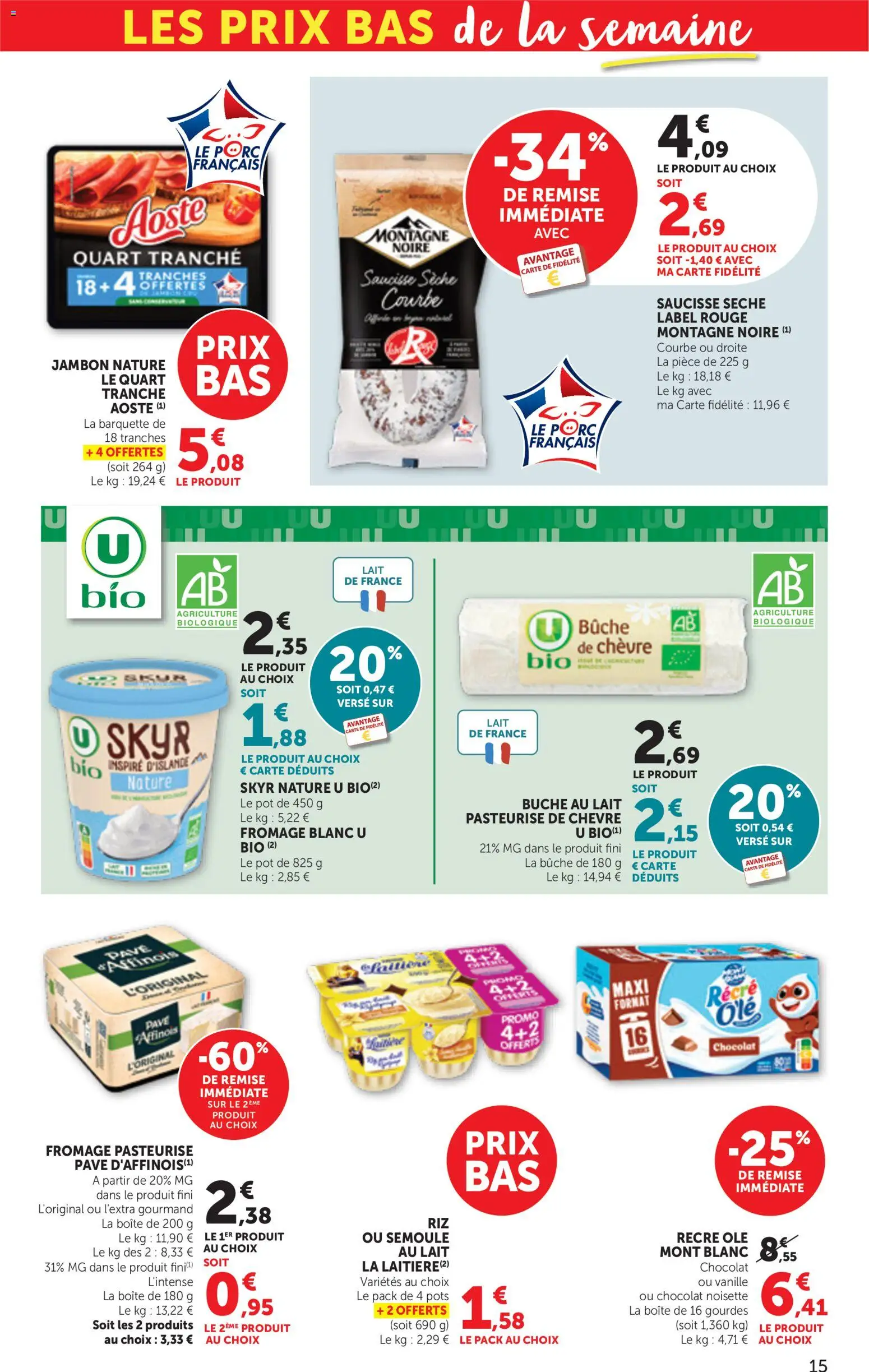 {H1} | Page: 15 | Produits: Semoule, Fromage blanc, Chocolat, Porc