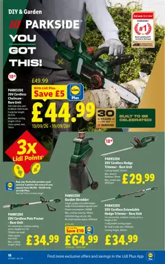 Preview of Weekly offers Lidl valid from 10/09/2026 | Page: 20 | Products: Hedge trimmer, Shredder, Chainsaw, Cordless hedge trimmer
