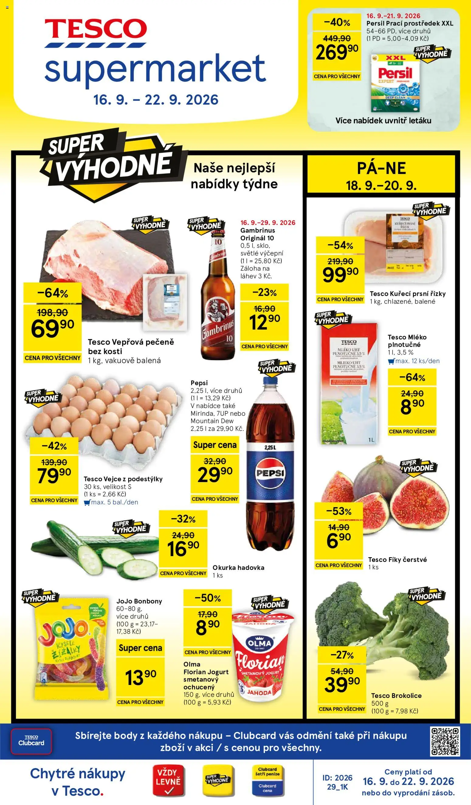 Tesco leták - Supermarket od 16.09.2026 | Strana: 1 | Produkty: JOJO bonbóny, Vejce, Prsní řízky, Bonbóny