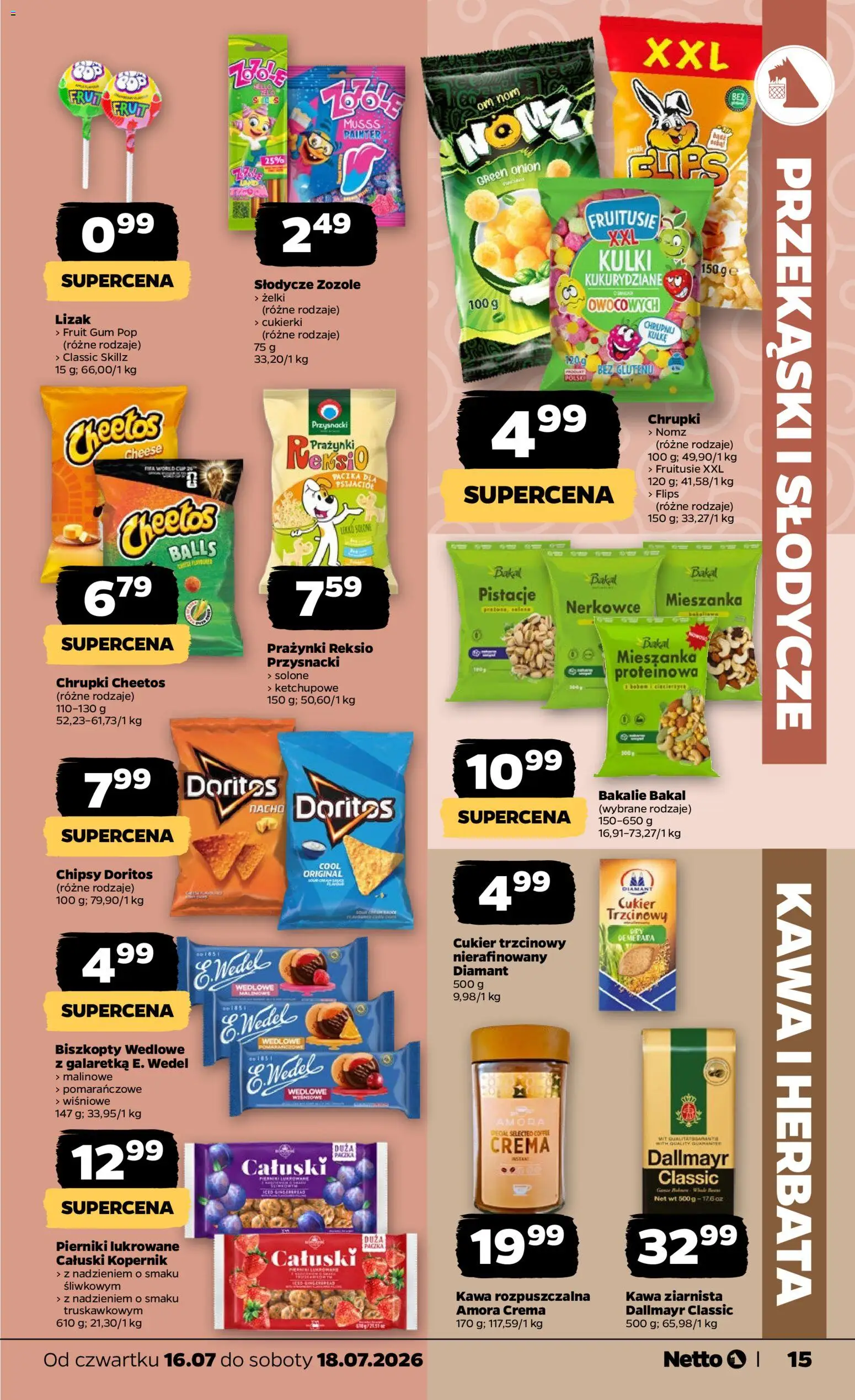 Netto gazetka od czwartku od 16.07.2026 | Strona: 15 | Produkty: Słodycze, Chipsy, Chrupki, Herbata