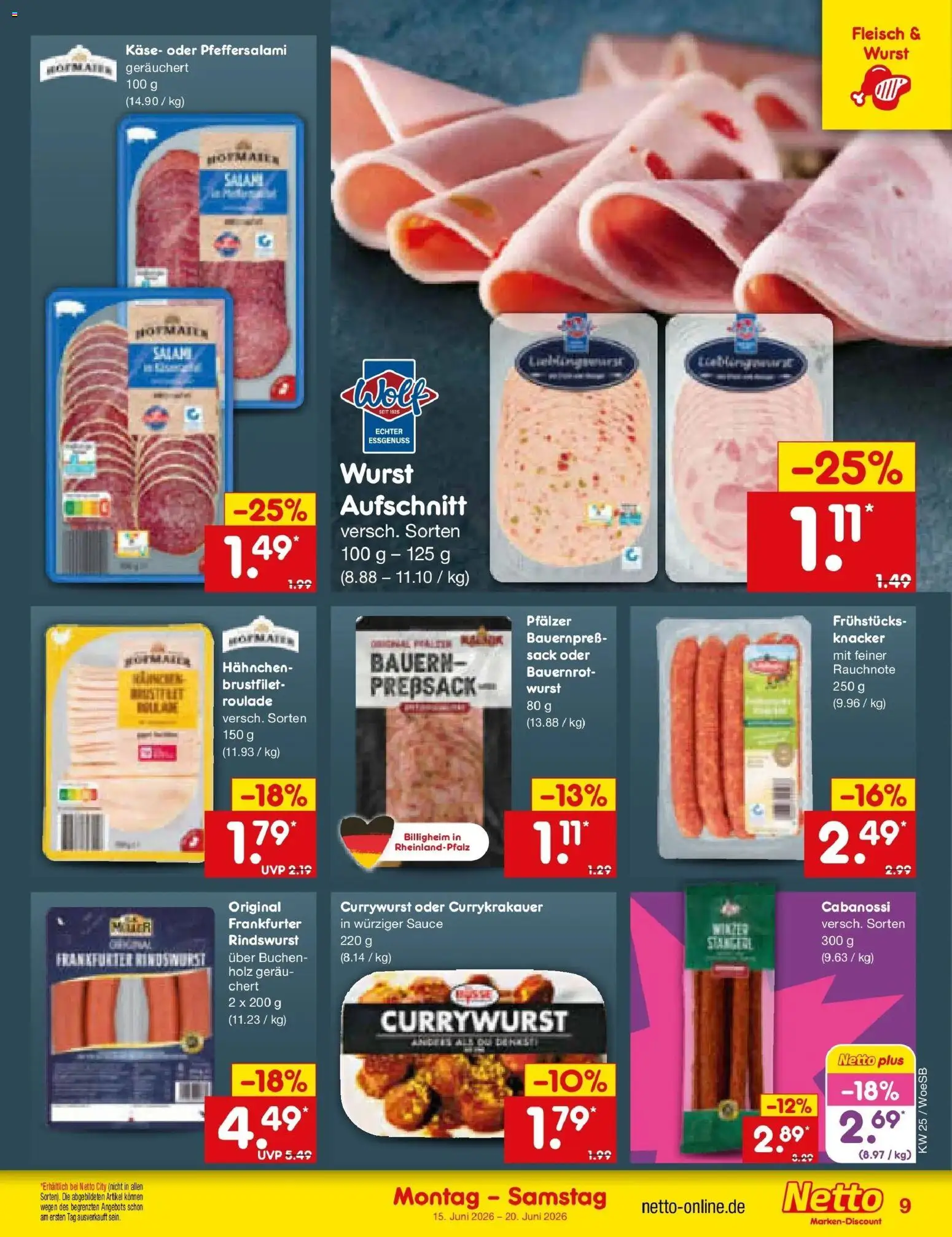 Netto Marken-Discount Prospekt Katzweiler – gültig ab 15.06.2026 | Seite: 11 | Produkte: Hahnchen, Käse, Wurst, Fleisch